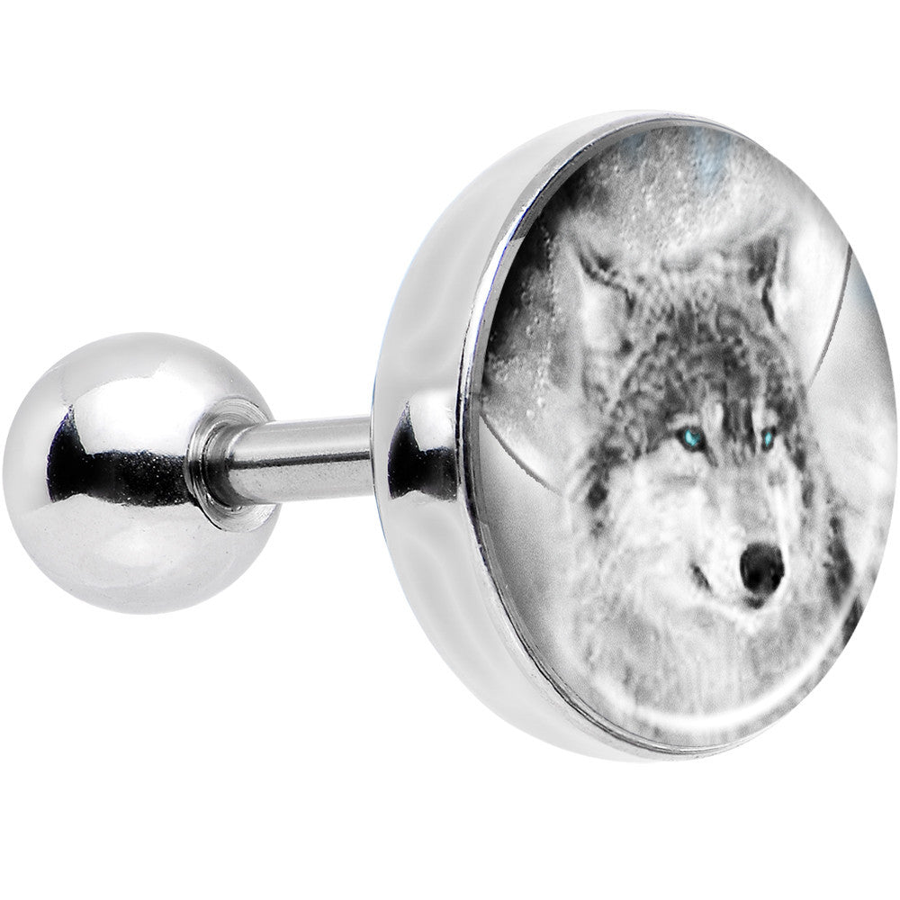 16 Gauge Blue Eyed Night Wolf Tragus Cartilage Earring