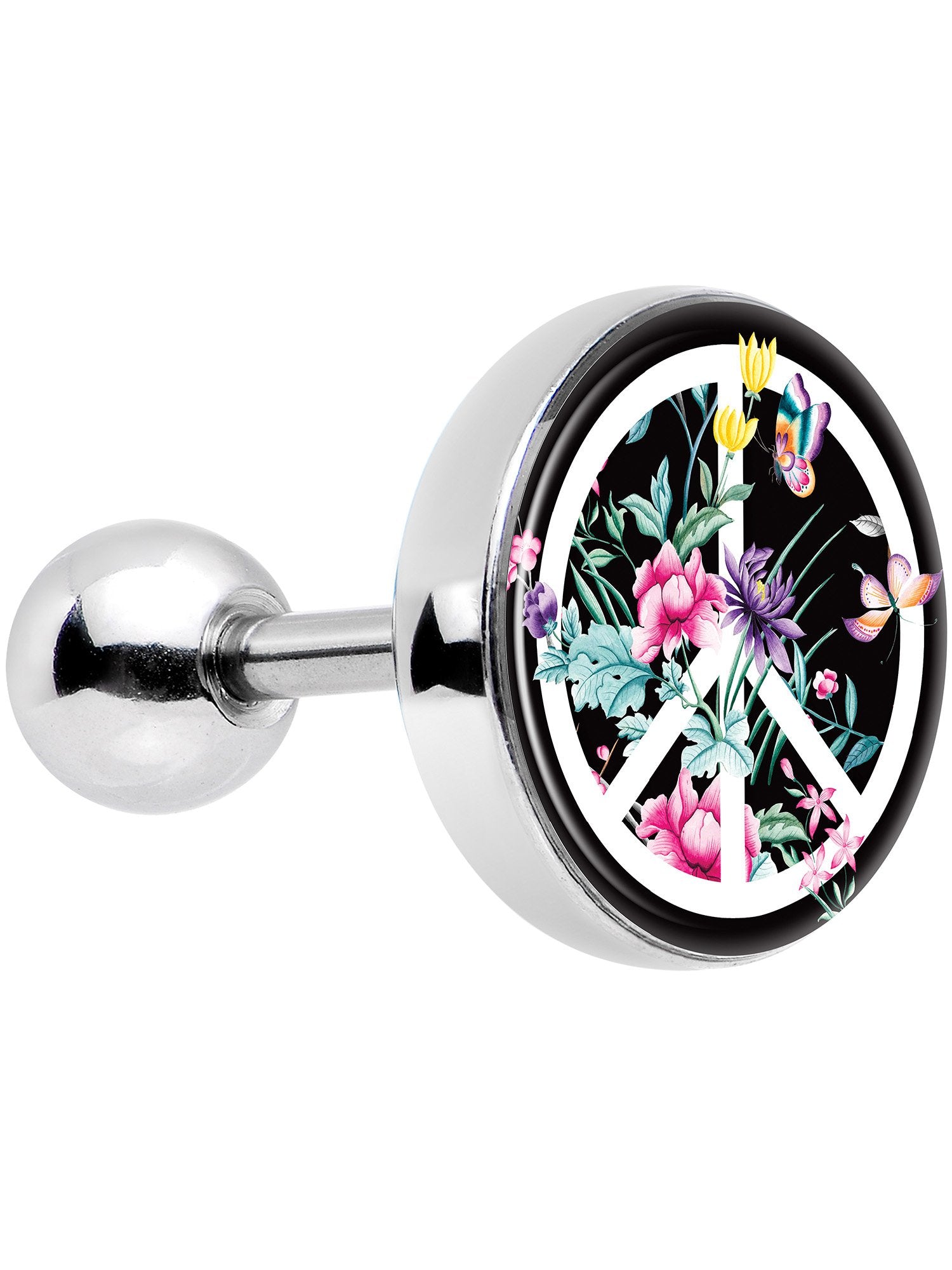 16G 1/4 Floral Peace Sign Tragus Cartilage Earring