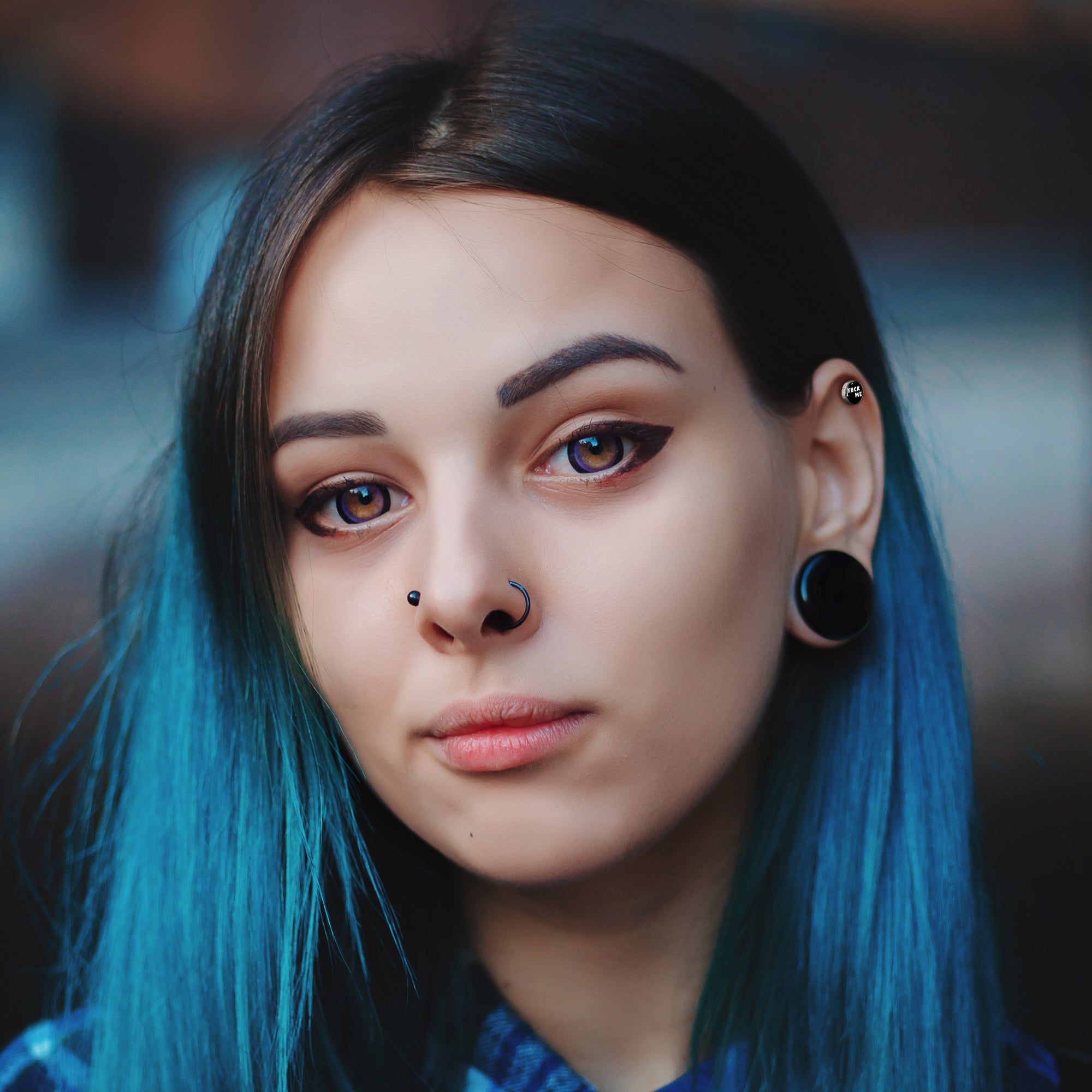 16G 1/4 F*ck Me Black White Cartilage Tragus Earring