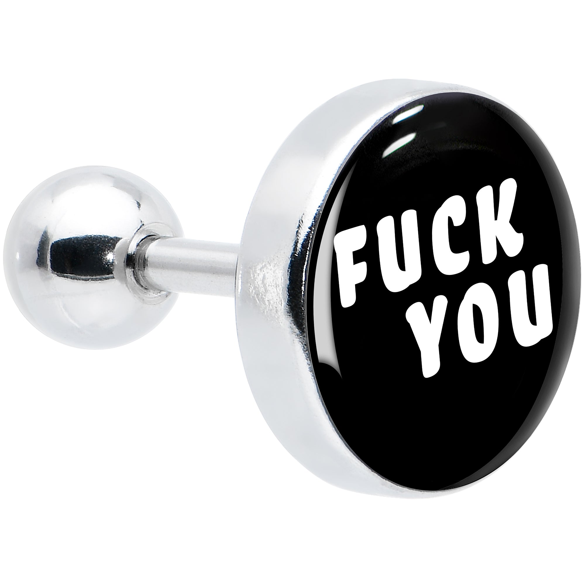 16G 1/4 F*ck You Black White Cartilage Tragus Earring