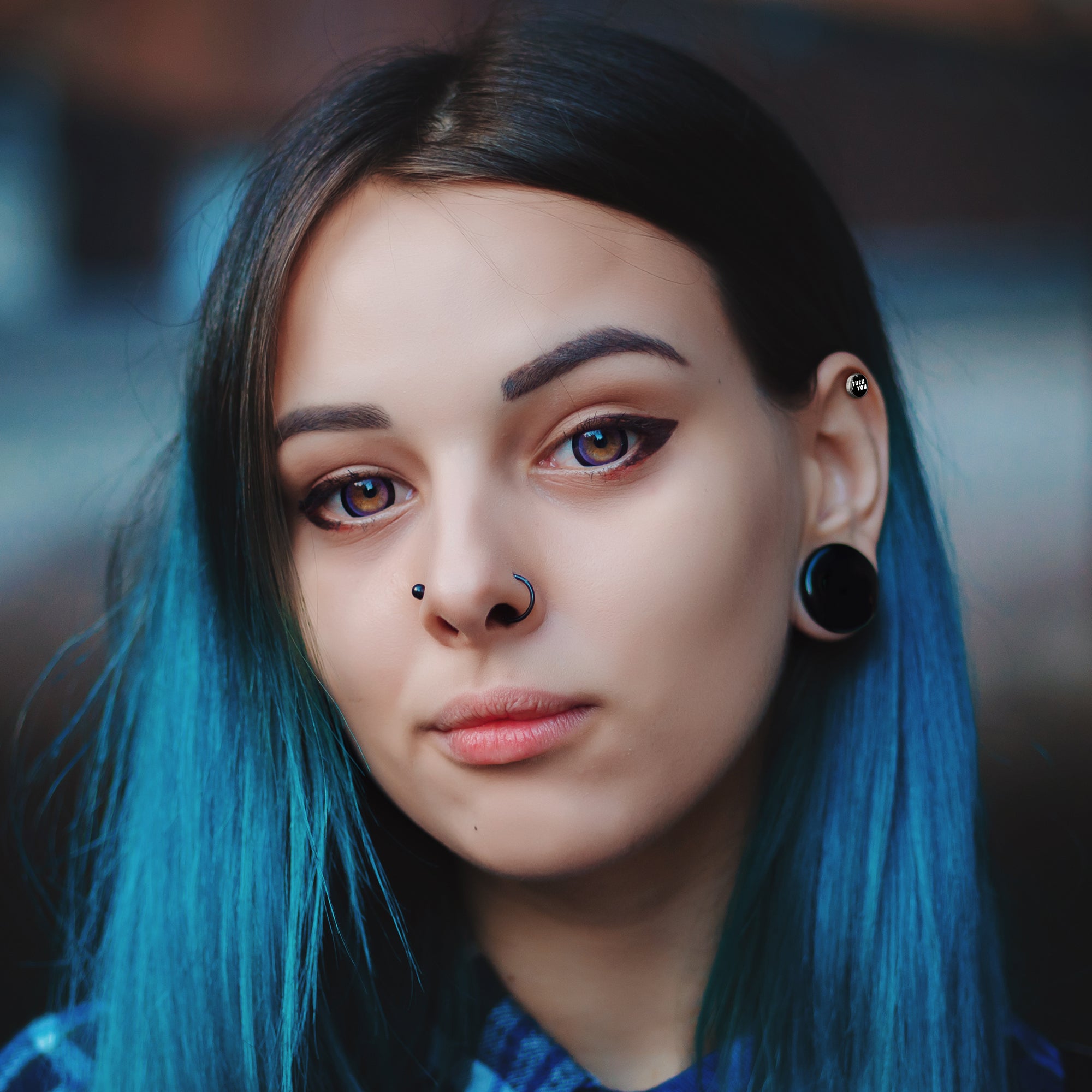 16G 1/4 F*ck You Black White Cartilage Tragus Earring