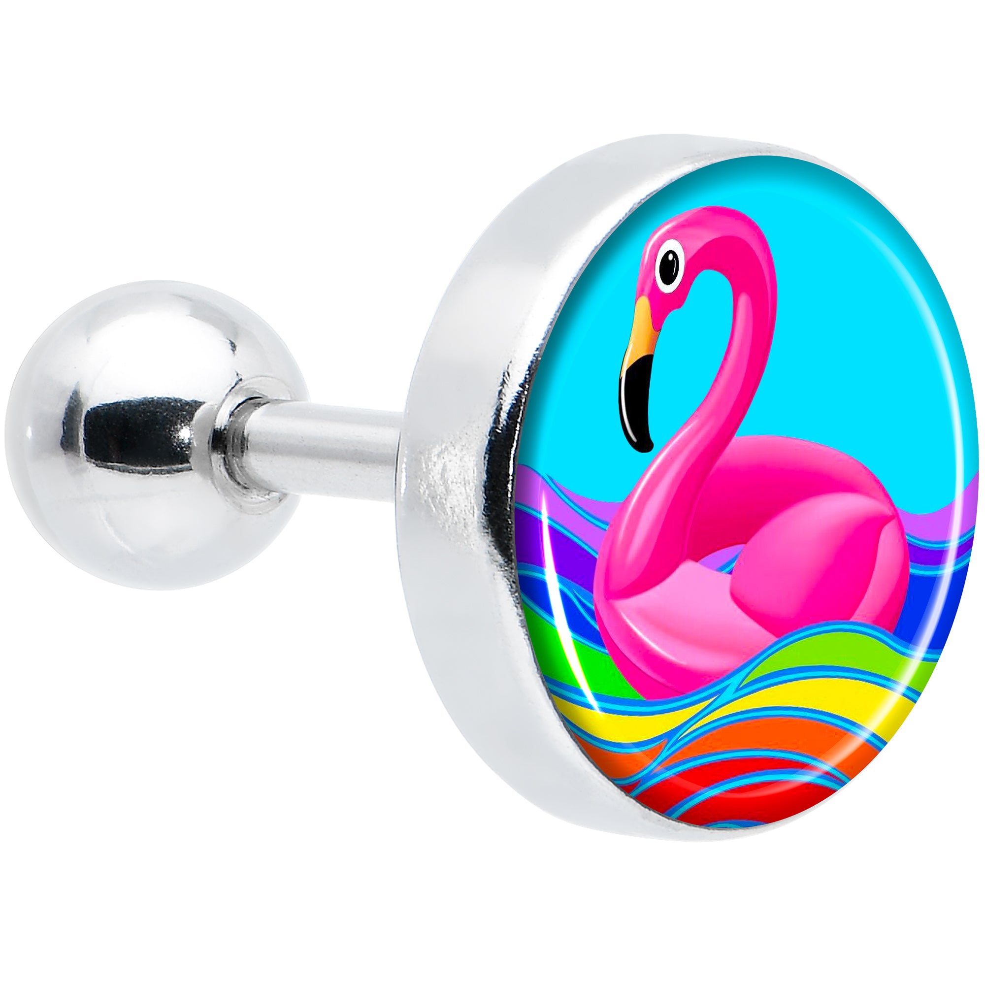 16 Gauge 1/4 Rainbow Sea Floating Flamingo Cartilage Tragus Earring