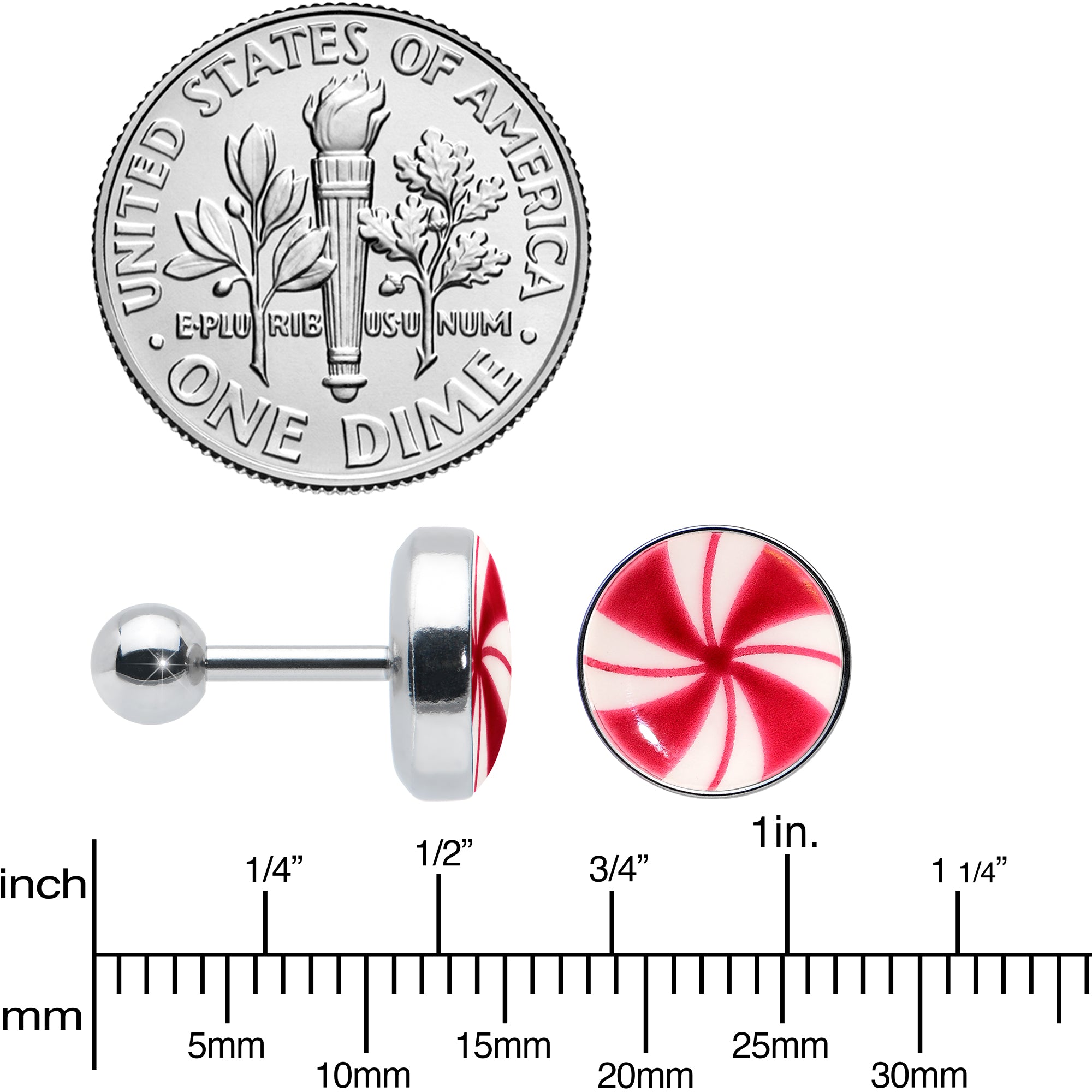 16G Glow in the Dark Holiday Peppermint Candy Tragus Cartilage Earring by Onyx O