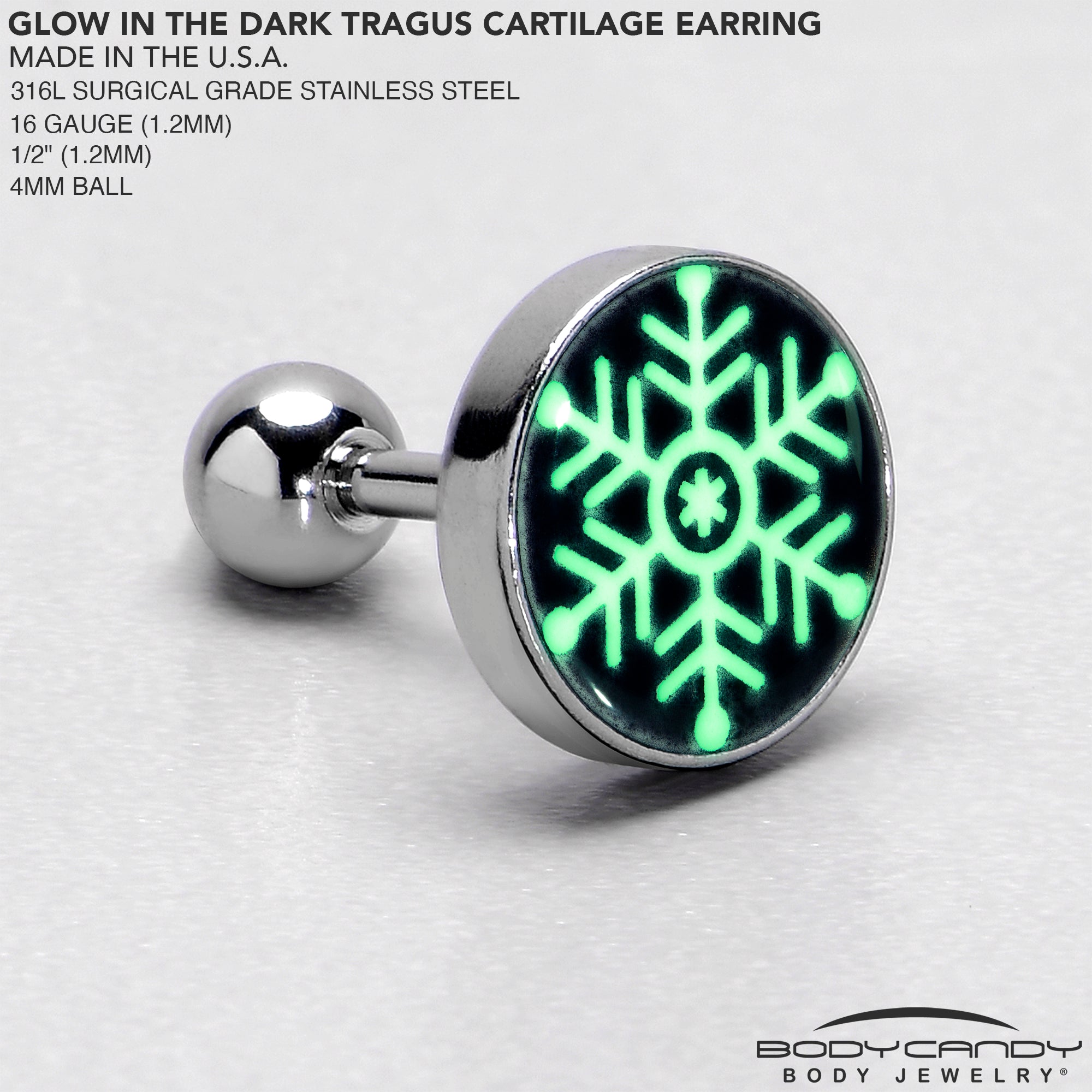 Glow in the Dark Holiday Christmas Tree Tragus Cartilage Earring by Onyx O