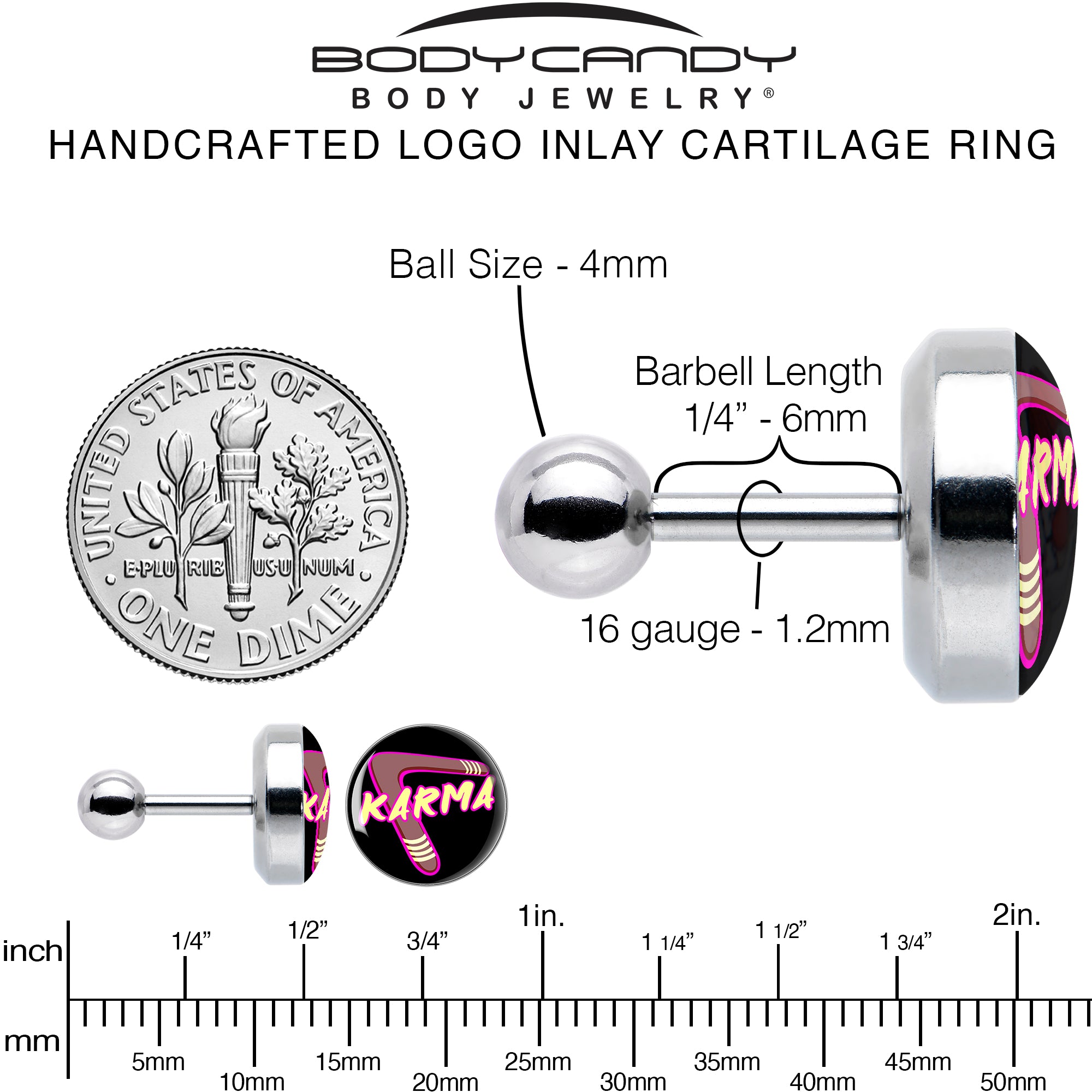 16G 1/4 Karmic Boomerang Tragus Cartilage Earring by Onyx O