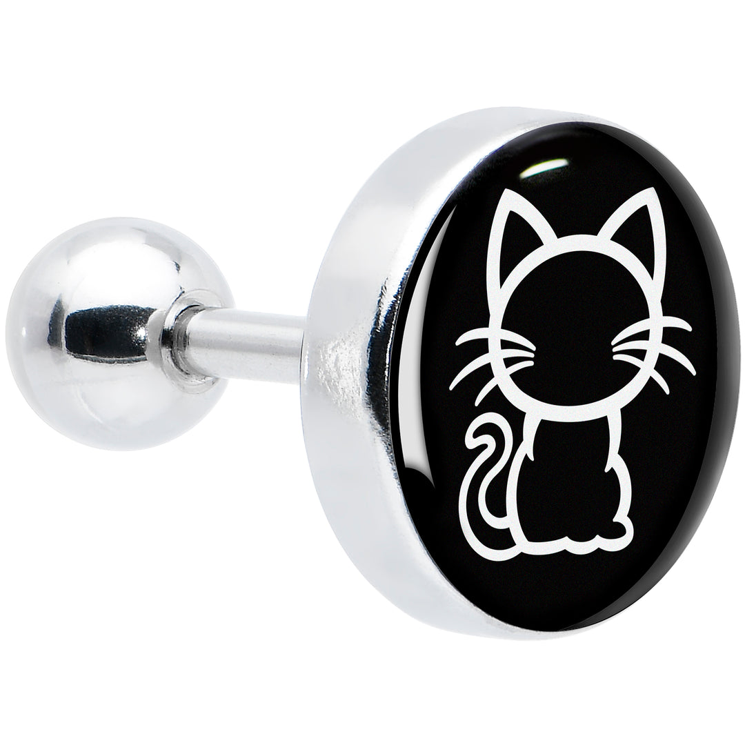 16G 1/4 Black and White Kitty Cat Cartilage Tragus Earring by Onyx O