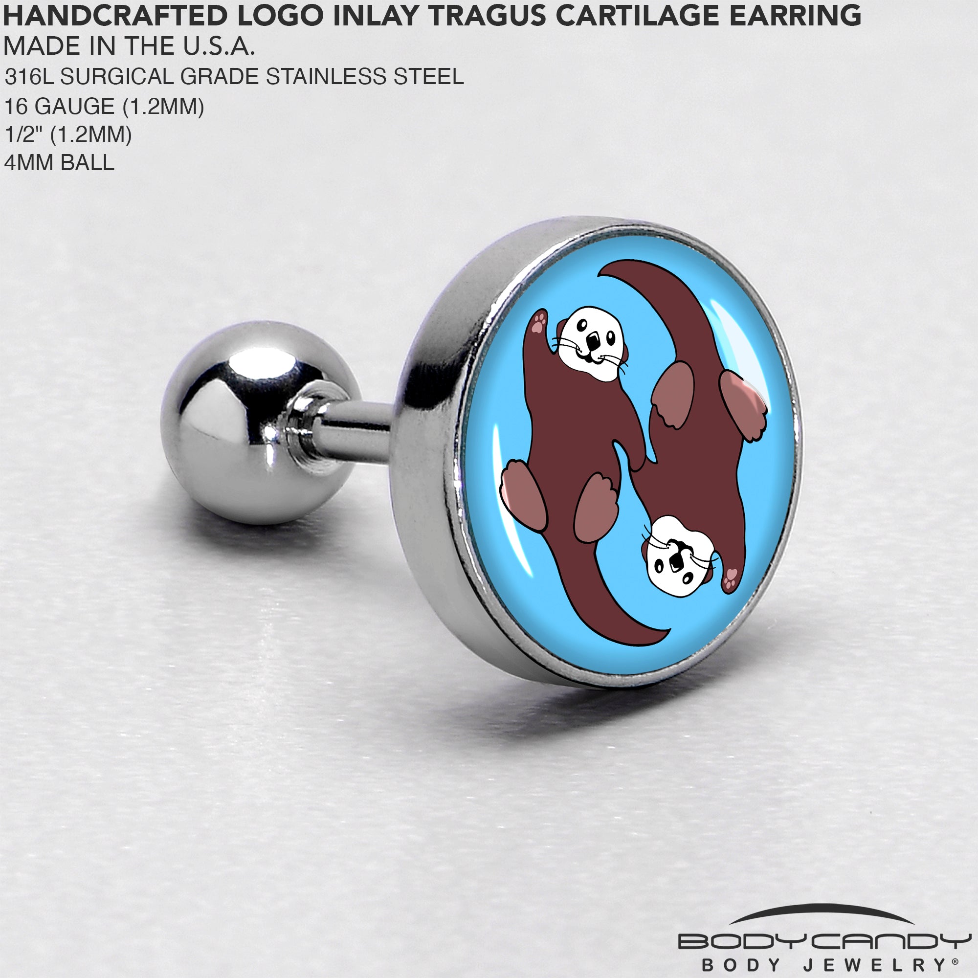 16G 1/4 Oh My Otters Animal Tragus Cartilage Earring by Onyx O
