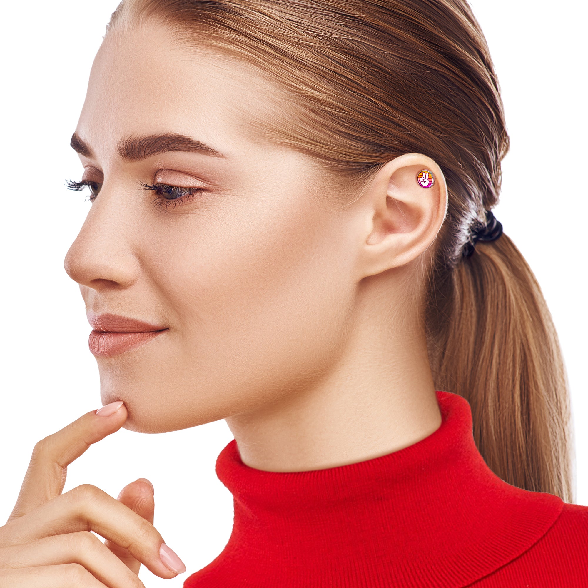 16G 1/4 Retro Stripes Peace Sign Fingers Cartilage Tragus Earring by Onyx O