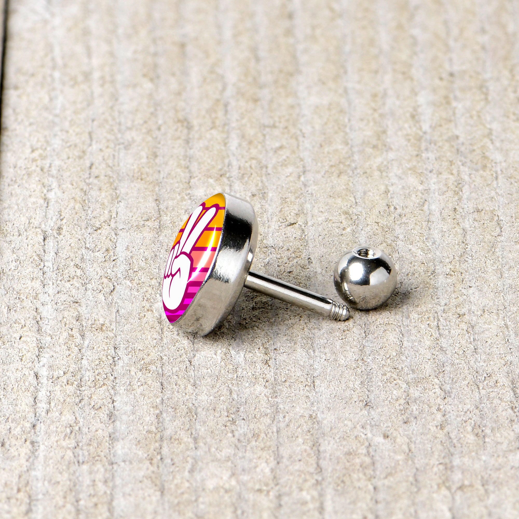 16G 1/4 Retro Stripes Peace Sign Fingers Cartilage Tragus Earring by Onyx O