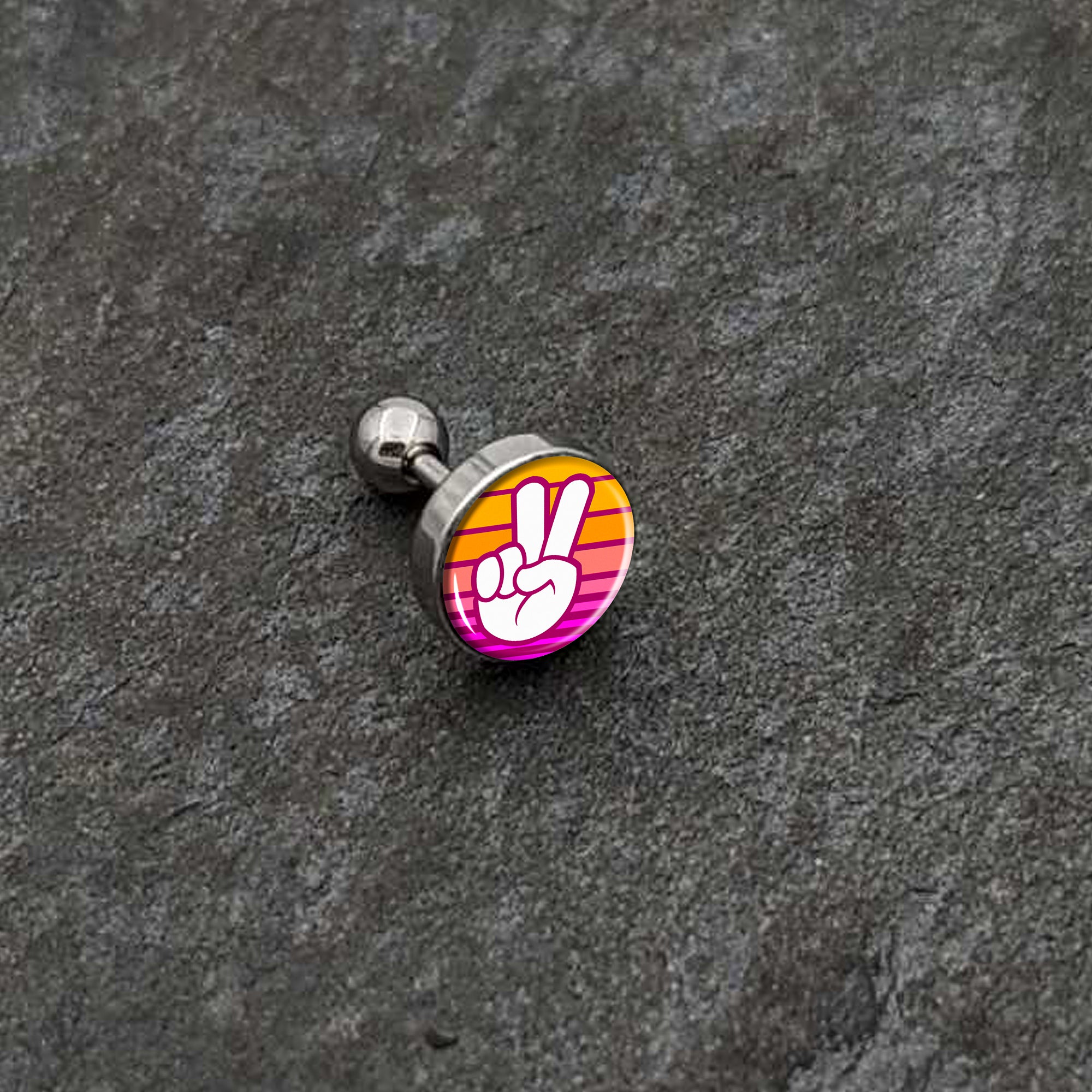 16G 1/4 Retro Stripes Peace Sign Fingers Cartilage Tragus Earring by Onyx O