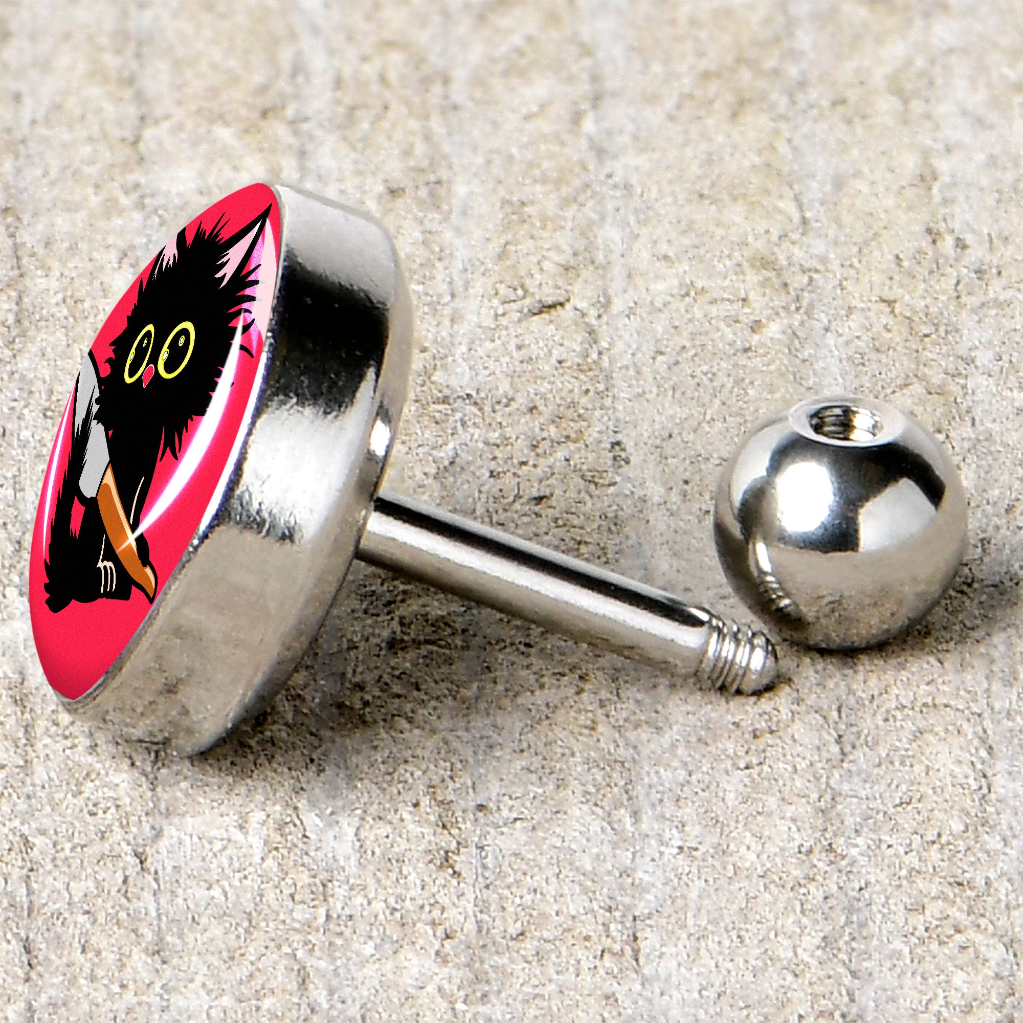 16G 1/4 Stabby Cat Tragus Cartilage Earring by Onyx O