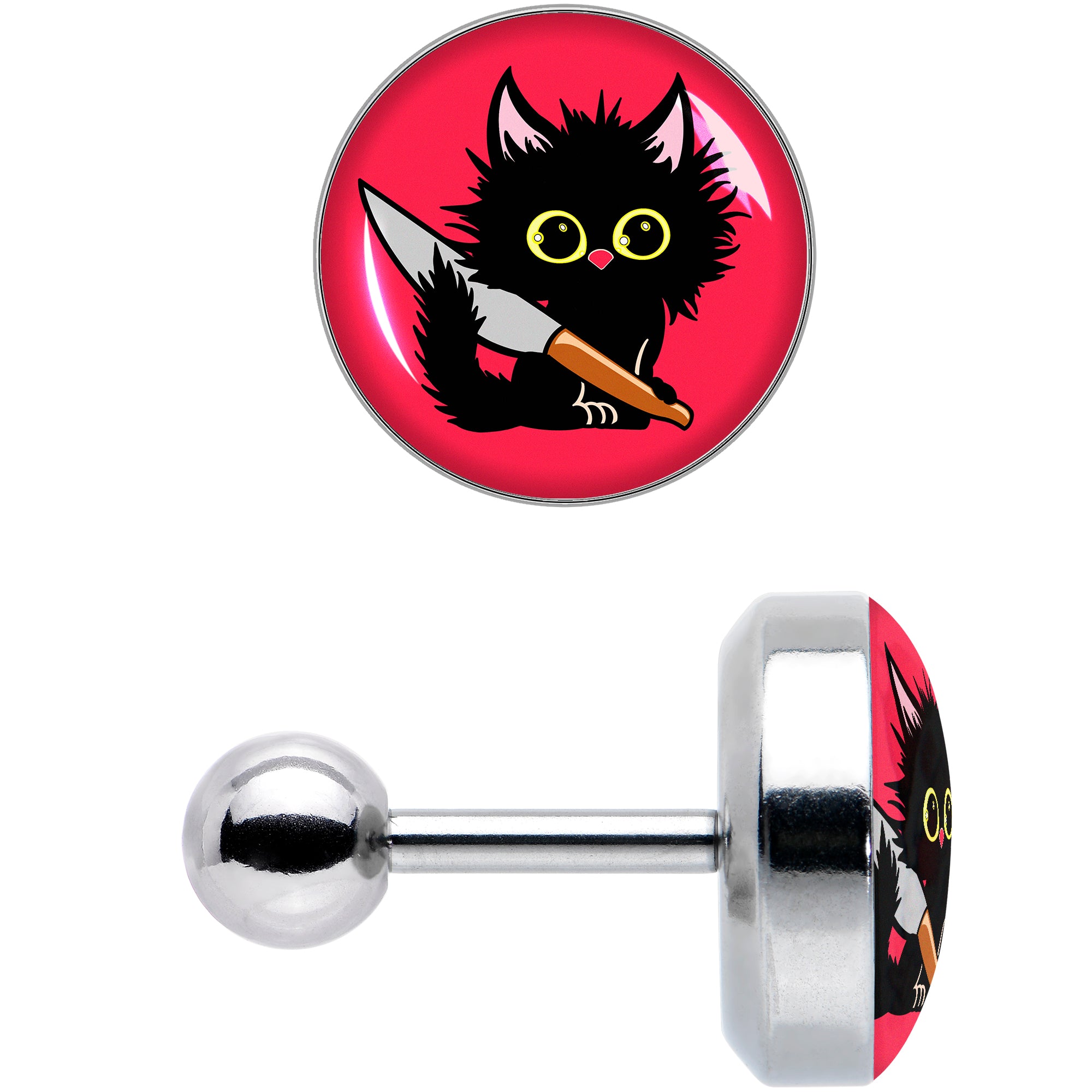 16G 1/4 Stabby Cat Tragus Cartilage Earring by Onyx O