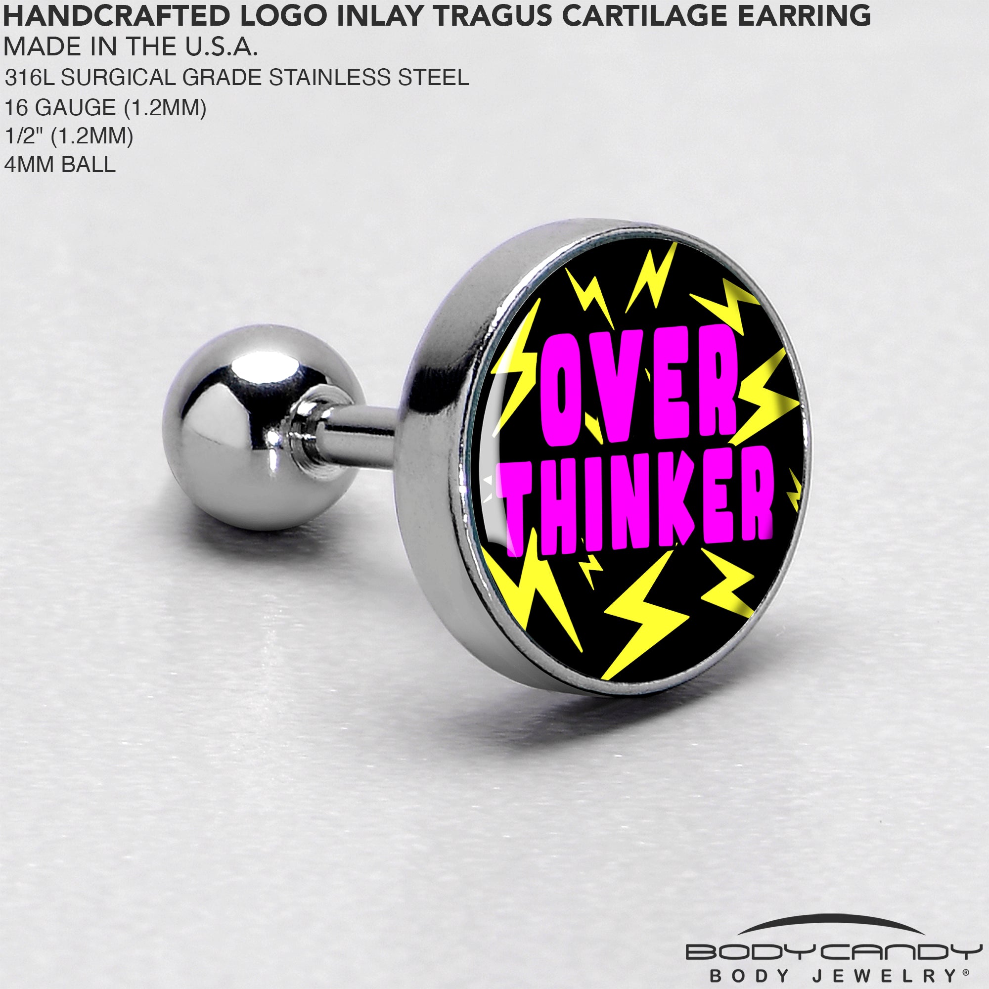 16G 1/4 Over Thinker Impact Tragus Cartilage Earring by Onyx O