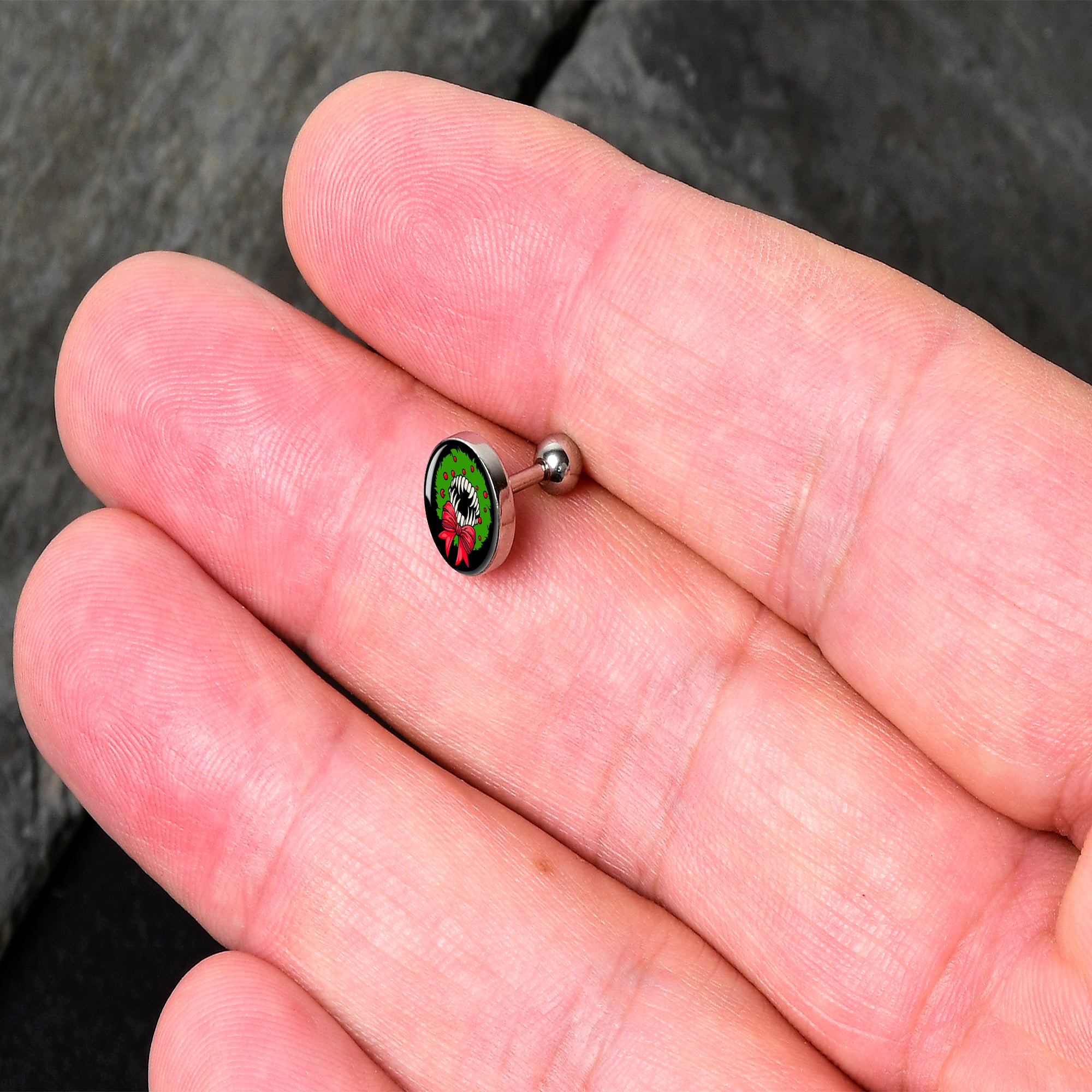 16G 1/4 Holiday Vampire Wreath Tragus Cartilage Earring by Onyx O