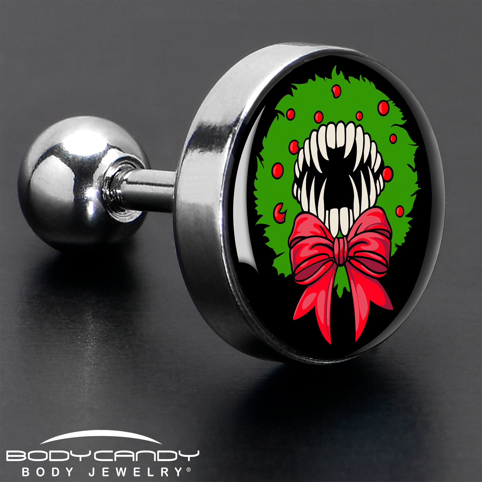 16G 1/4 Holiday Vampire Wreath Tragus Cartilage Earring by Onyx O