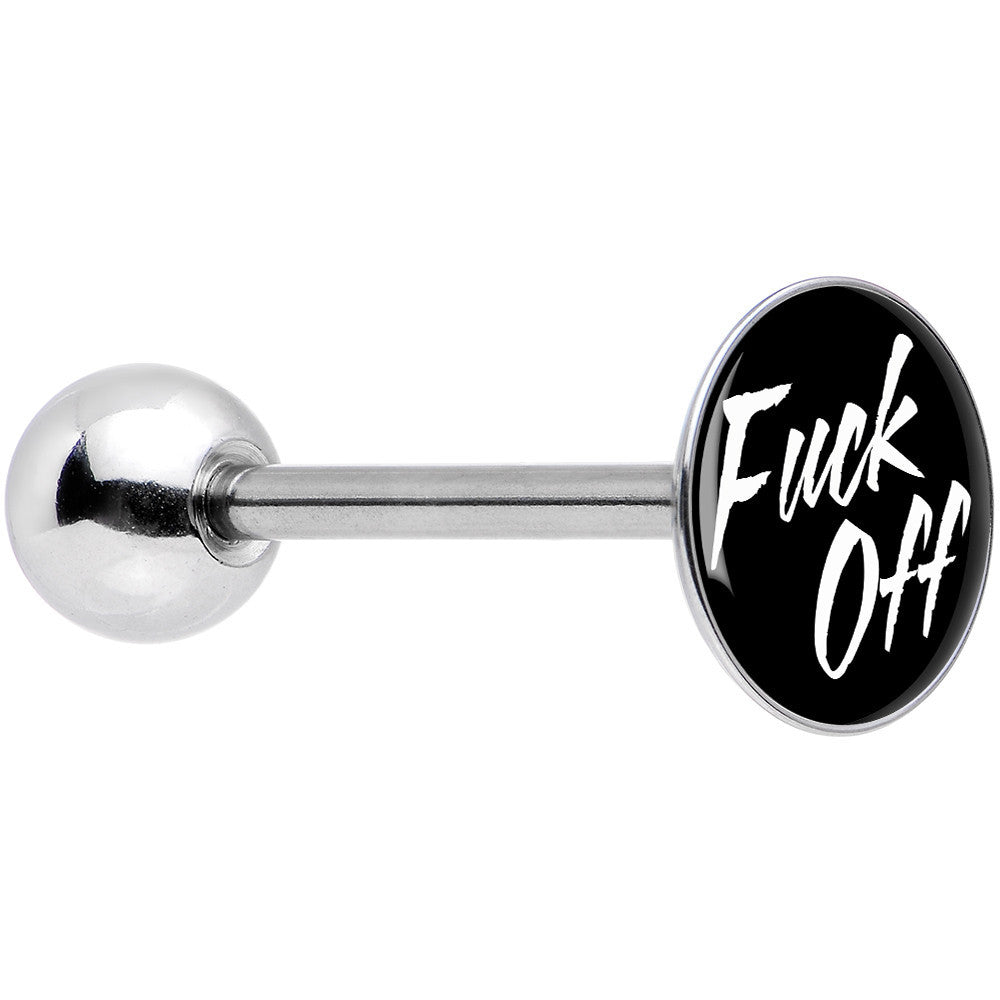 Stainless Steel Black and White Fuck Off Barbell Tongue Ring