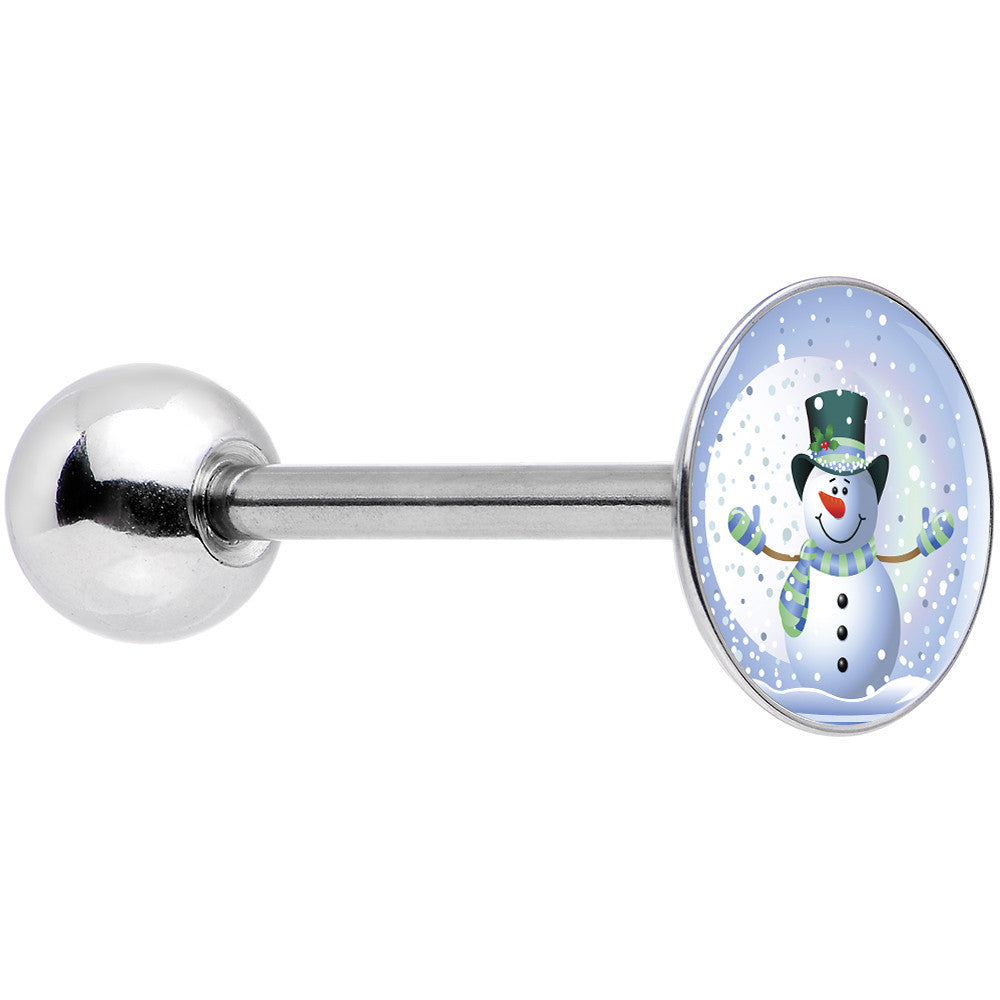 Stainless Steel Snow Globe Snowman Barbell Tongue Ring