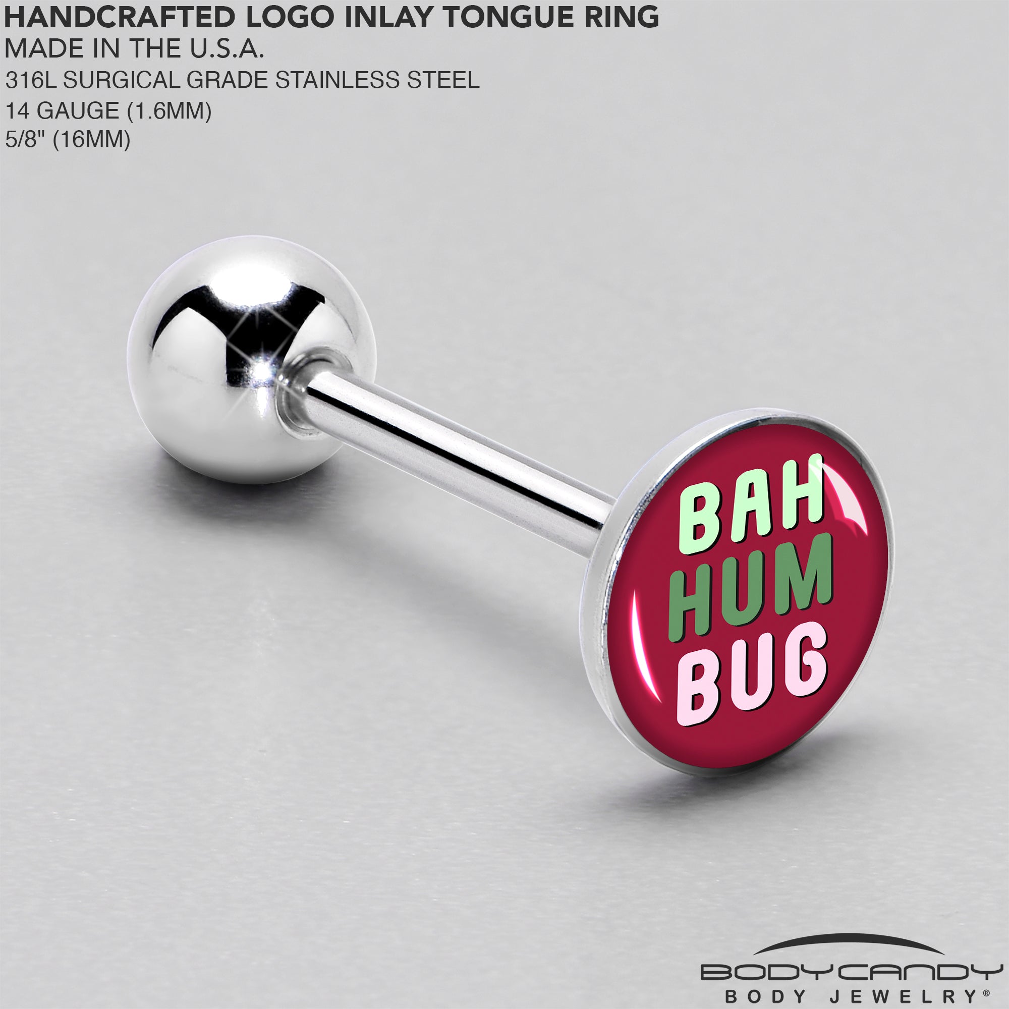 Bah Humbug Holiday Grouch Barbell Tongue Ring by Onyx O