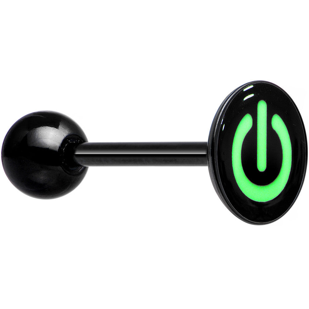 Power Button Glow in the Dark Black Anodized Barbell Tongue Ring