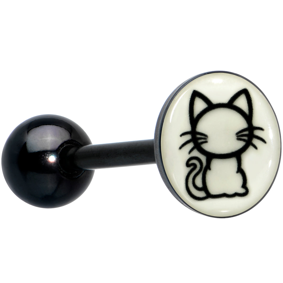 Glow in the Dark Black Anodized Kitty Cat Barbell Tongue Ring by Onyx O