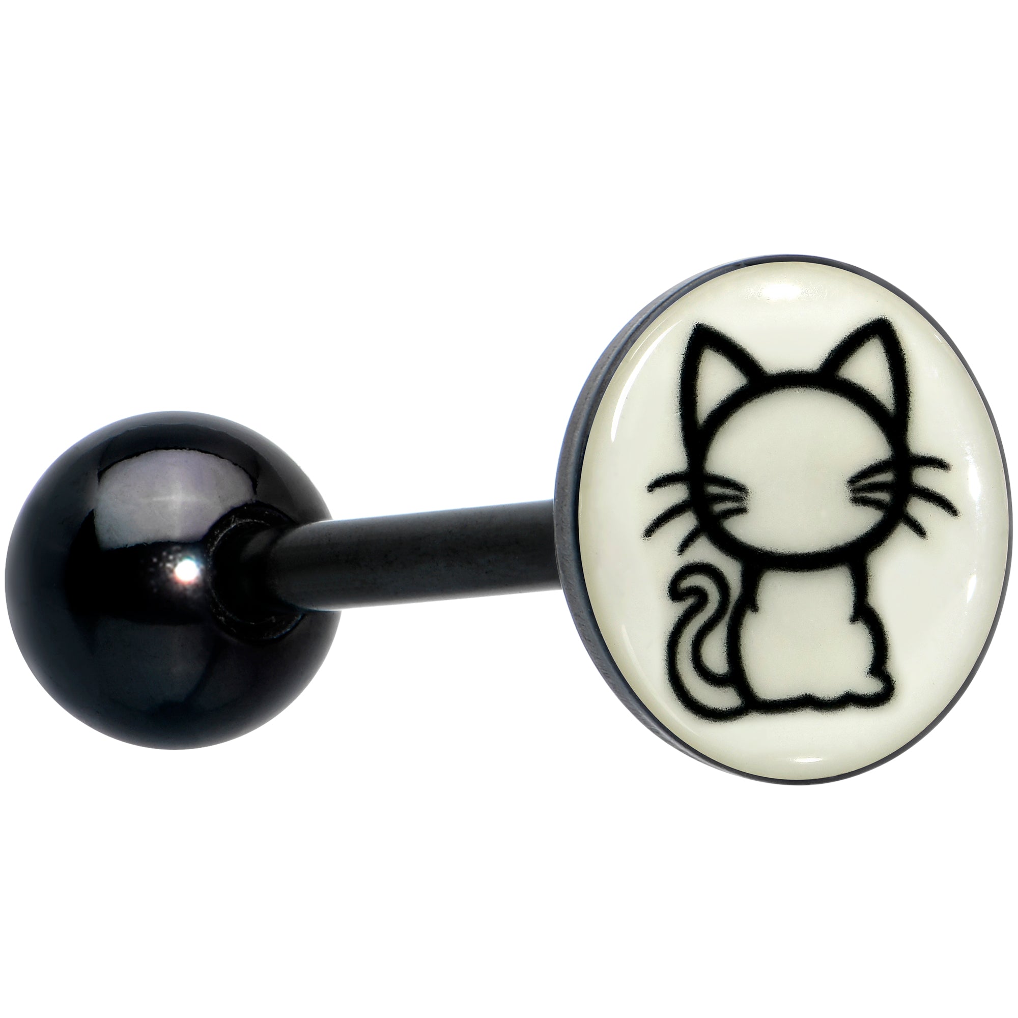 Glow in the Dark Black Anodized Kitty Cat Barbell Tongue Ring by Onyx O