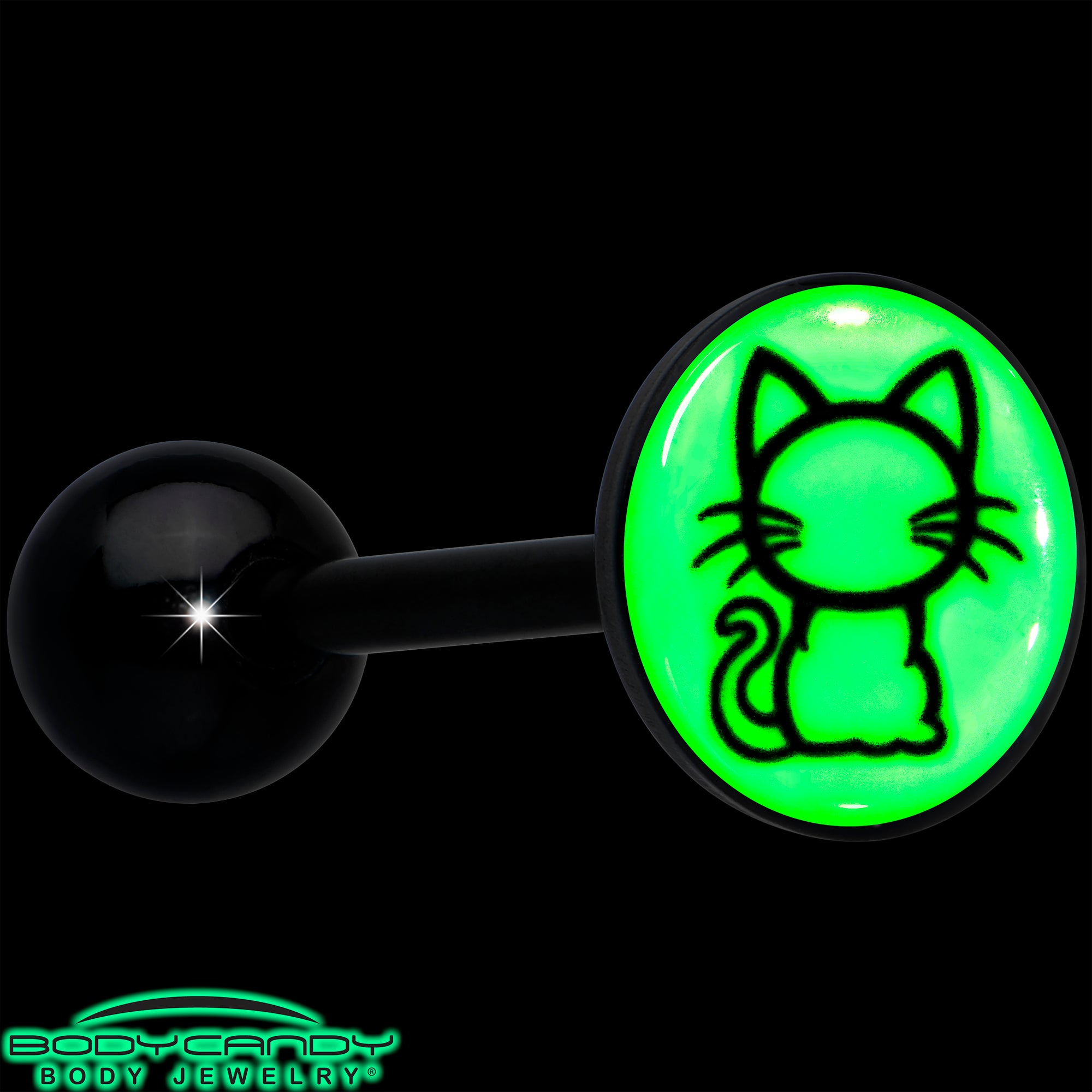Glow in the Dark Black Anodized Kitty Cat Barbell Tongue Ring