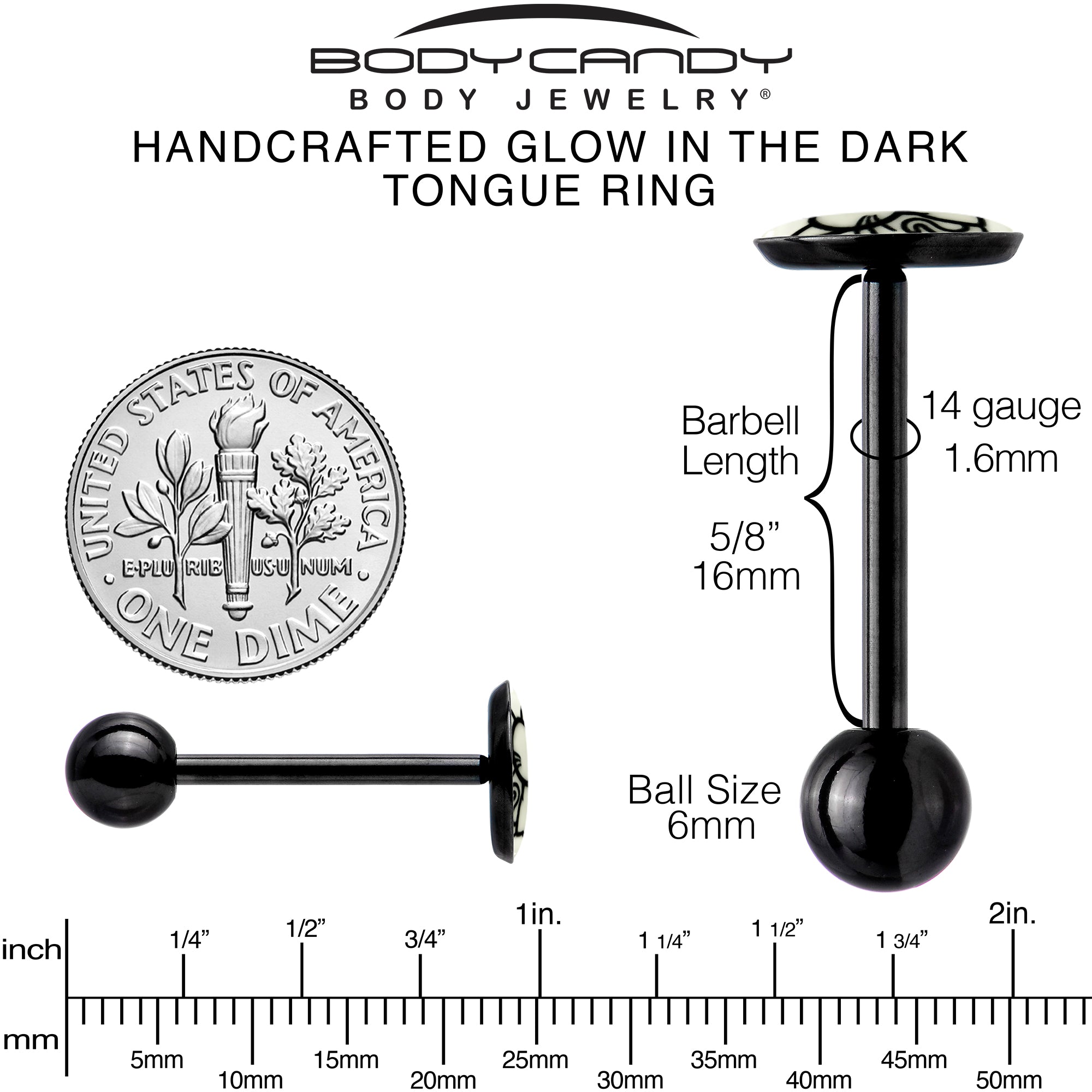 Glow in the Dark Black Anodized Kitty Cat Barbell Tongue Ring by Onyx O