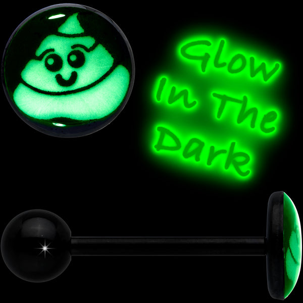 Glow in the Dark Black Anodized Poop Barbell Tongue Ring