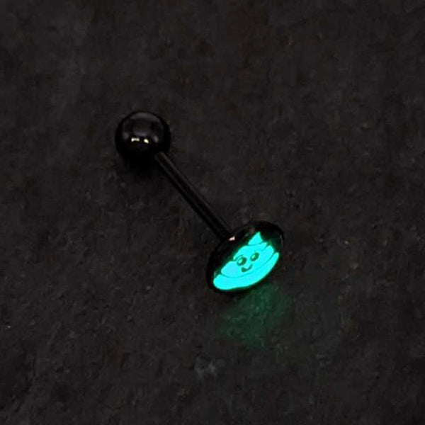 Glow in the Dark Black Anodized Poop Barbell Tongue Ring