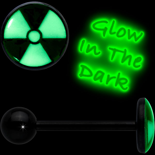 Glow in the Dark Black Anodized Radioactive Barbell Tongue Ring