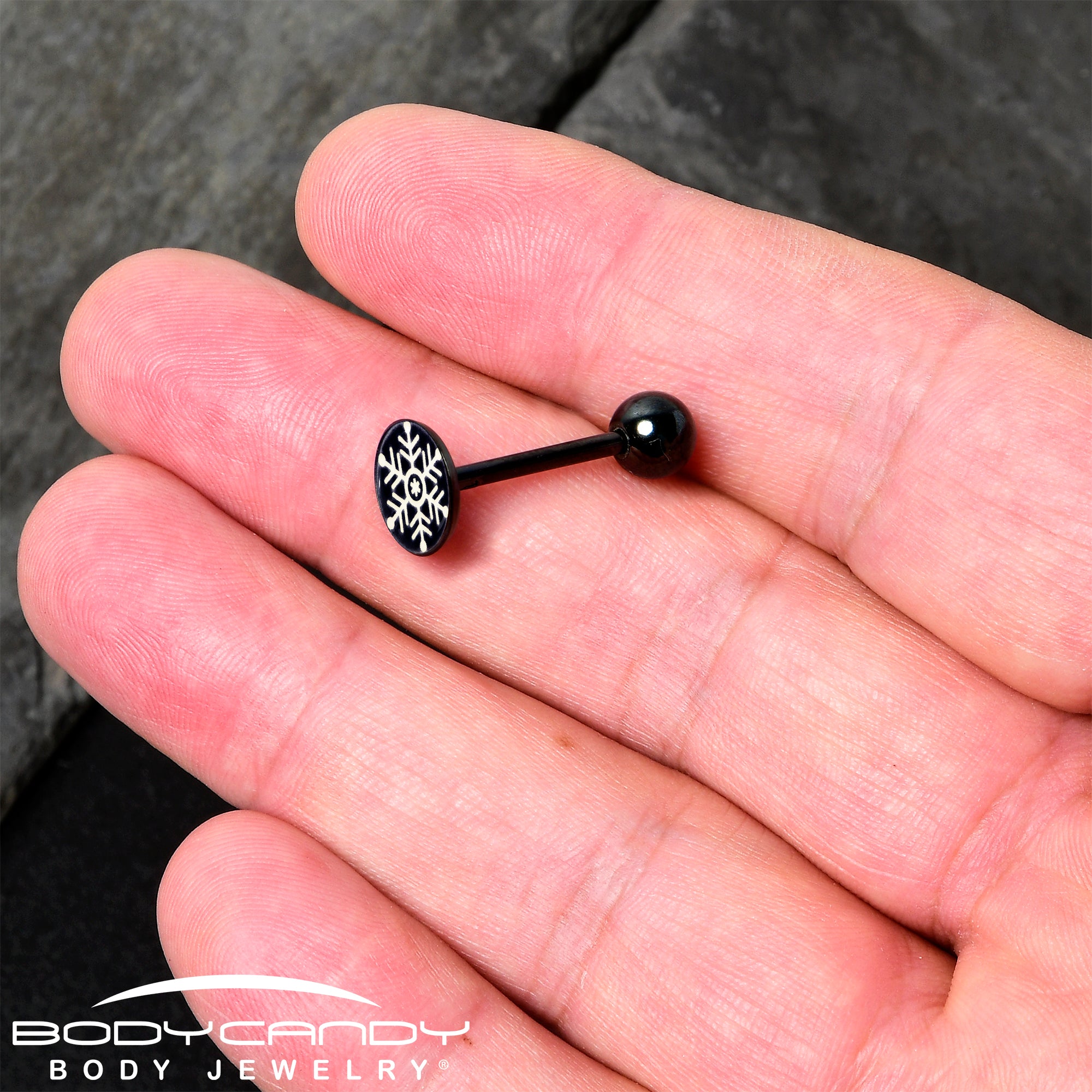 Black Glow in the Dark Holiday Snowflake Tongue Ring by Onyx O