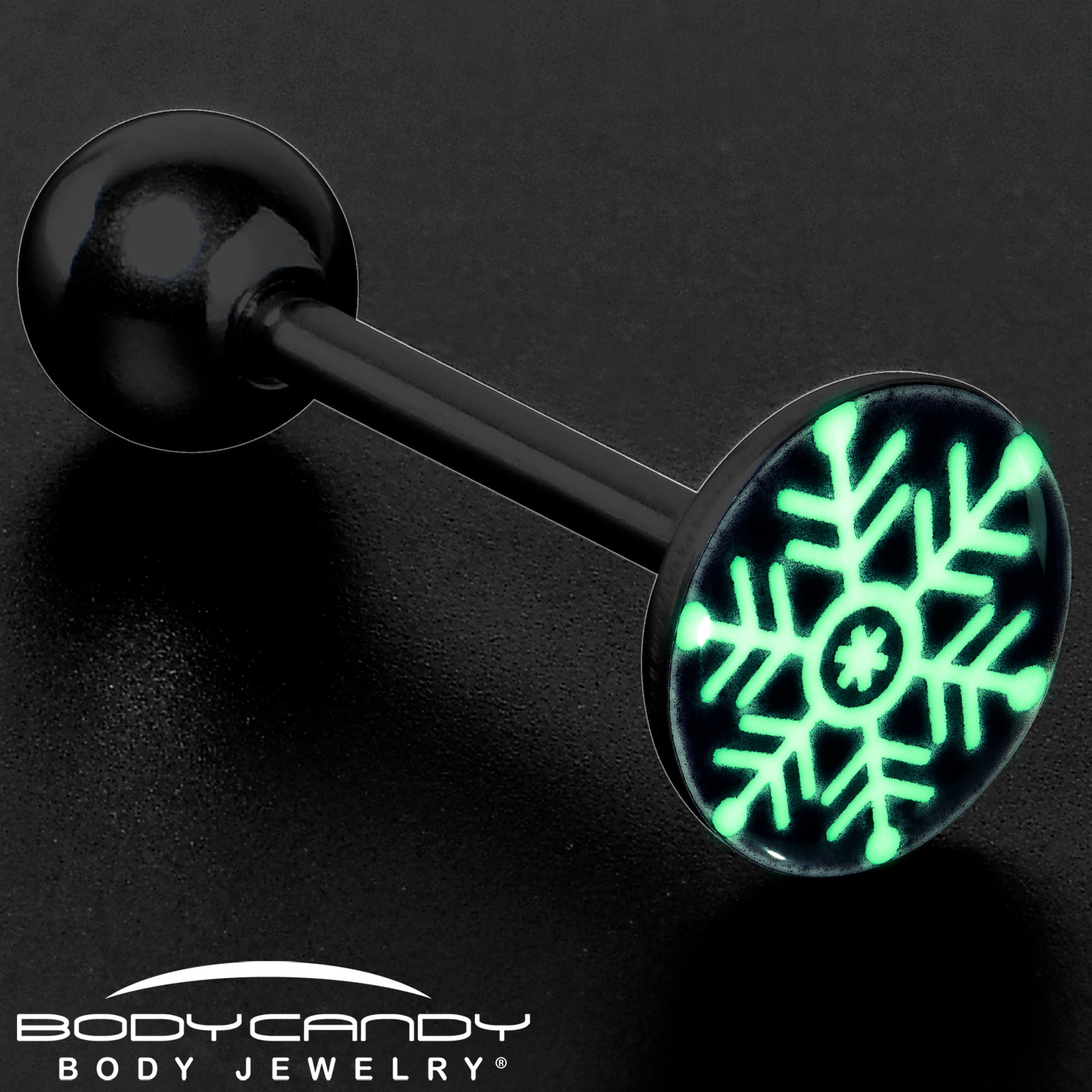 Black Glow in the Dark Holiday Snowflake Tongue Ring by Onyx O