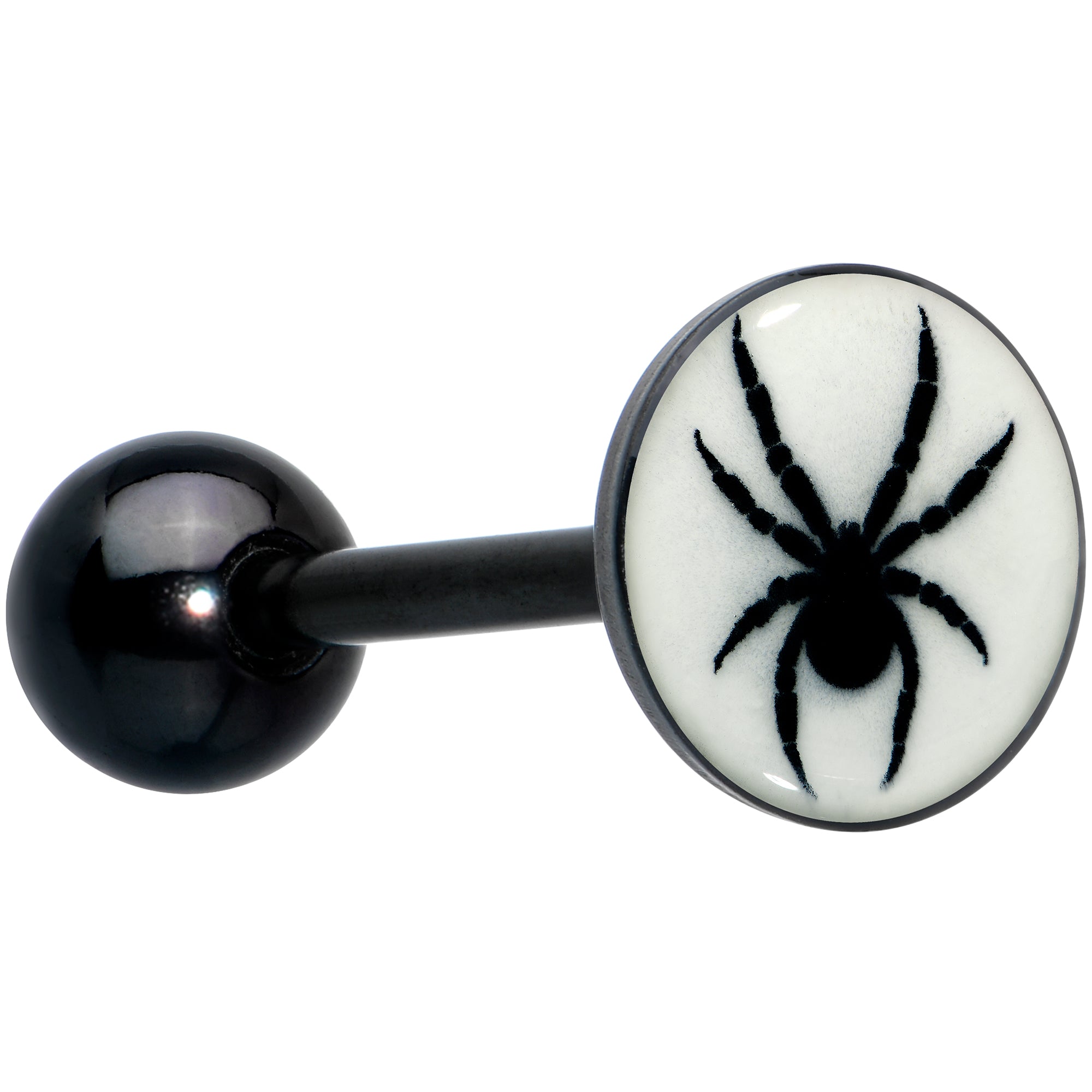 Glow in the Dark Black Anodized Black Widow Spider Barbell Tongue Ring