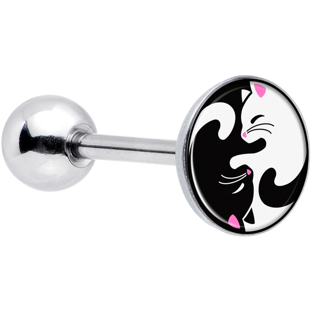 Cute Kitty Cat Yin Yang Barbell Tongue Ring by Onyx O