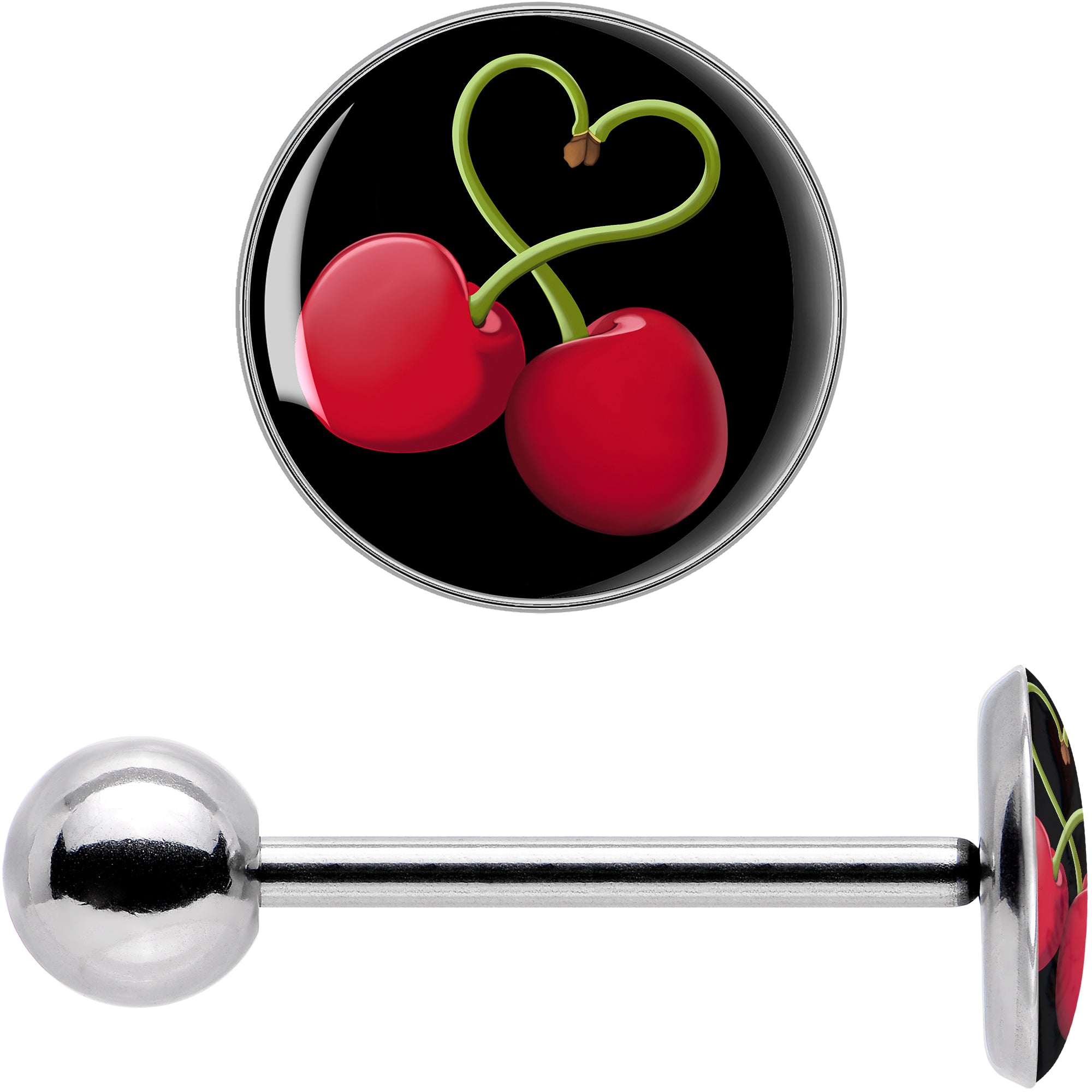 Cherry Heart Barbell Tongue Ring by Onyx O