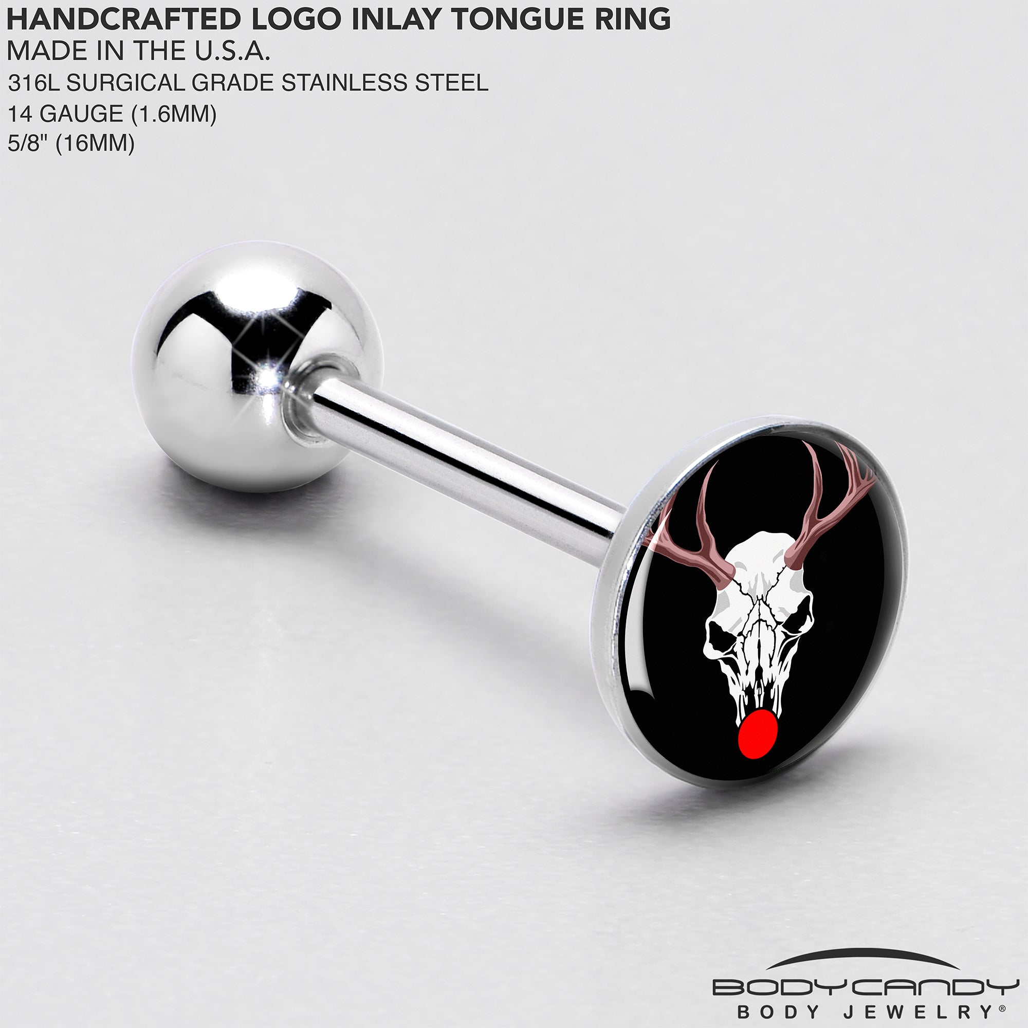 Holiday Dead Nosed Reindeer Barbell Tongue Ring by Onyx O