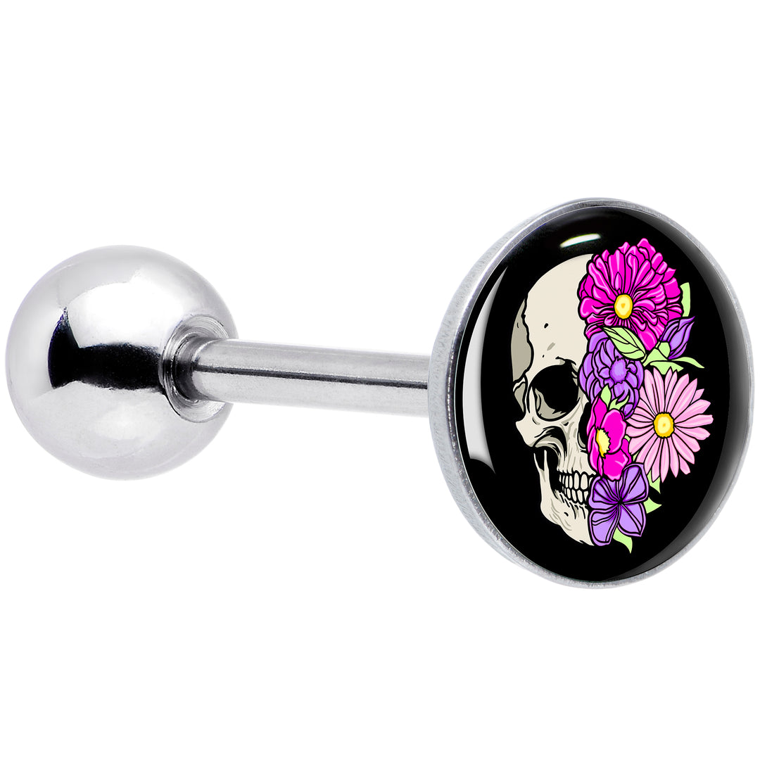 Floral Flowers Skull Barbell Tongue Ring by Onyx O