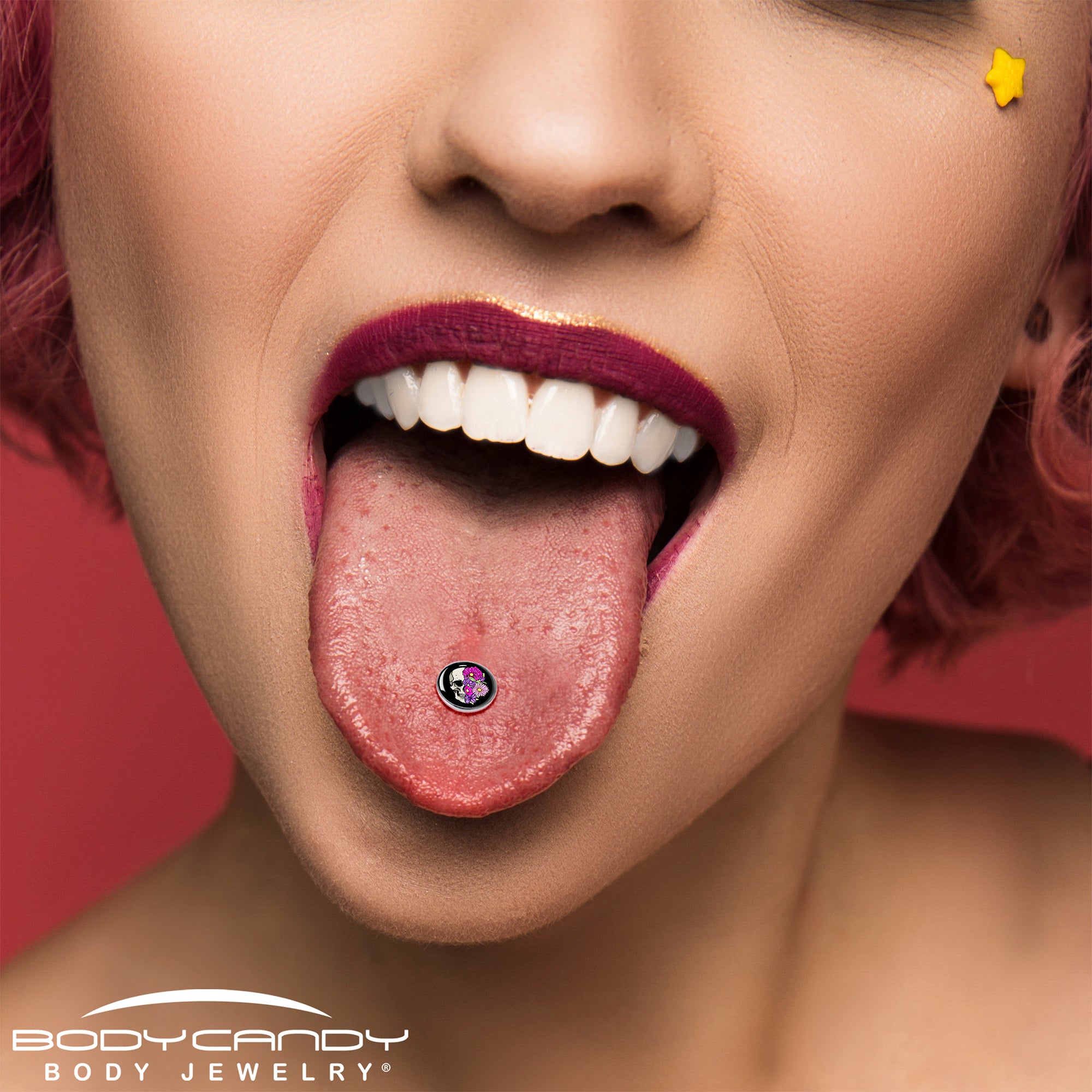 Floral Flowers Skull Barbell Tongue Ring