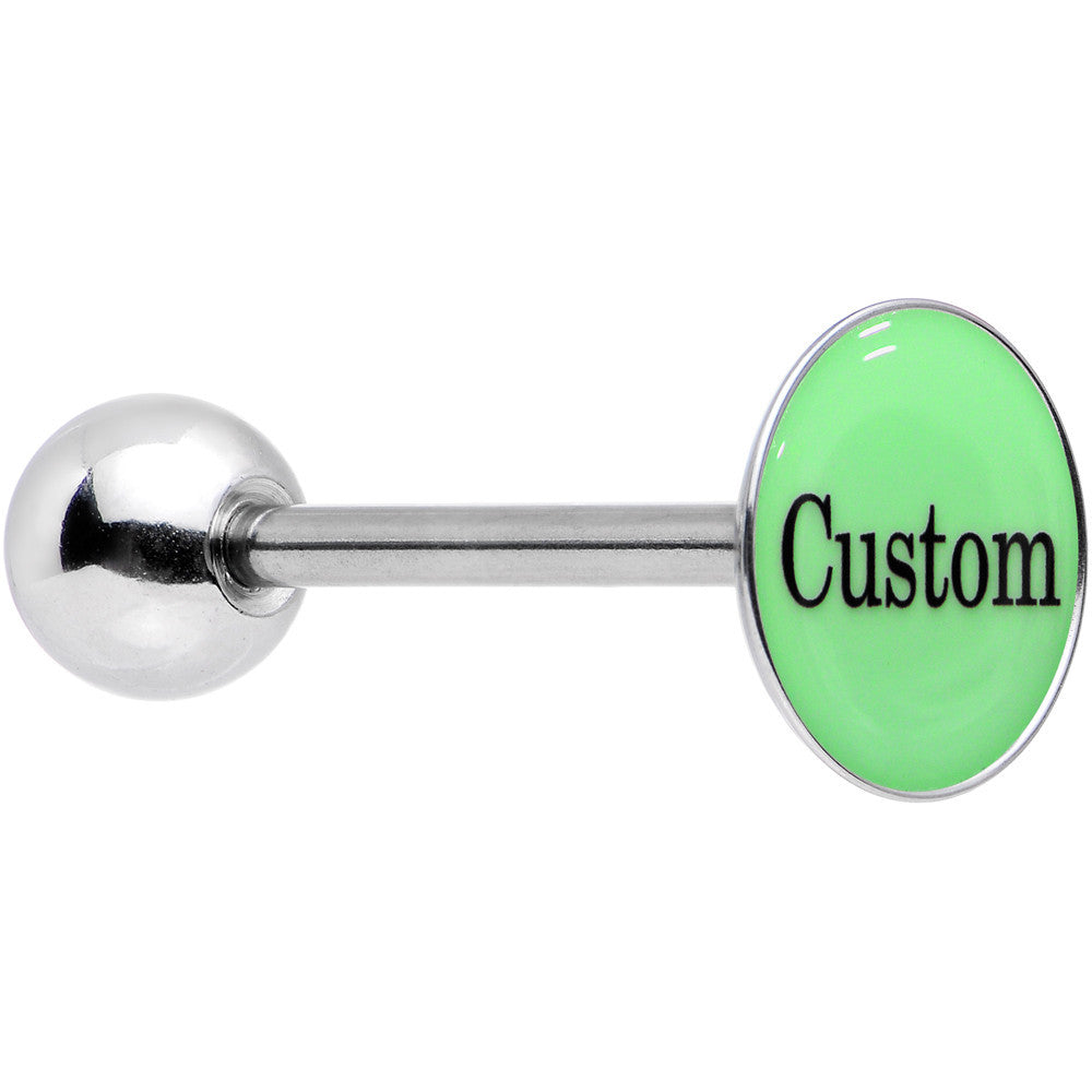 Custom Glow in the Dark Logo Stainless Steel Barbell Tongue Ring