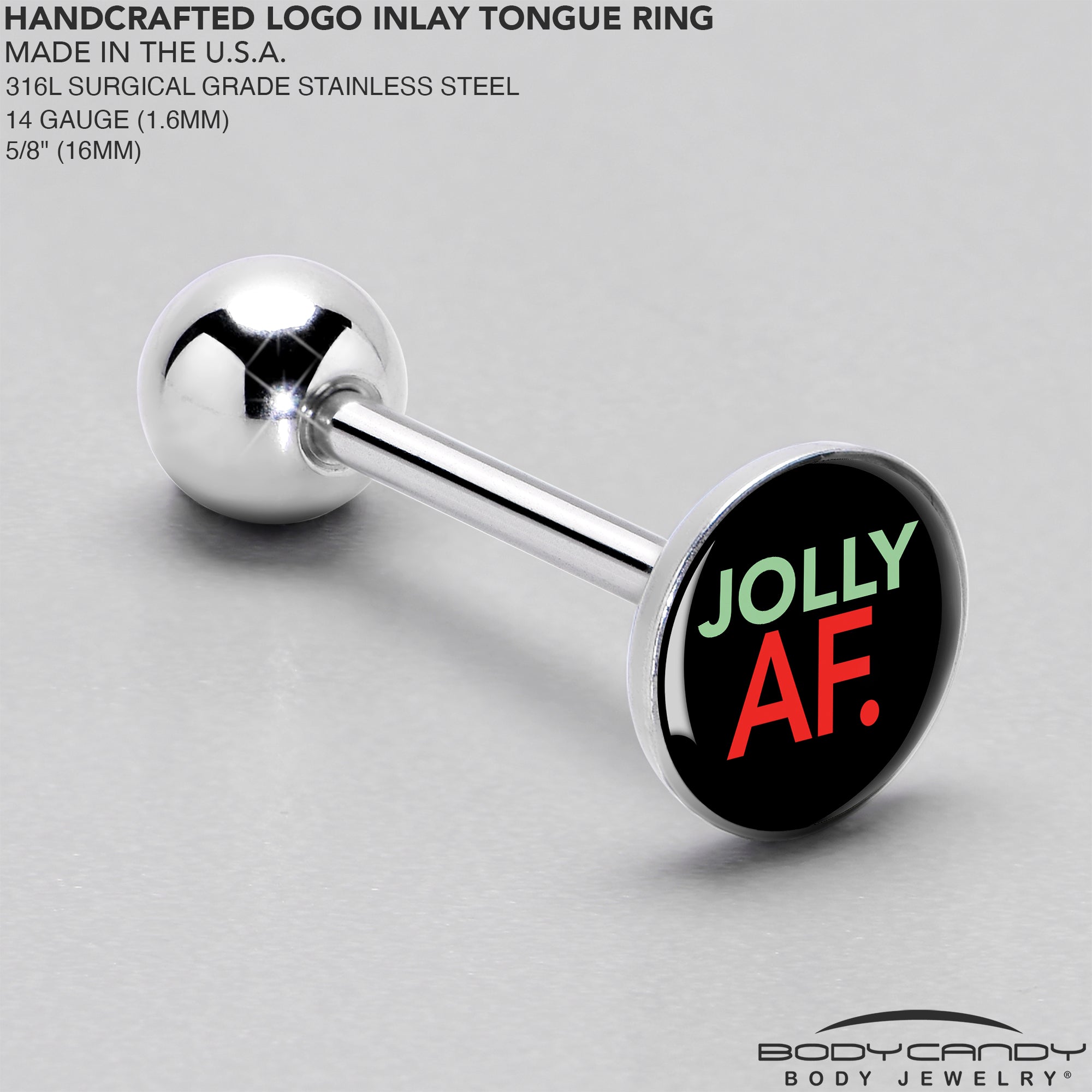 Jolly AF Festive Holiday Barbell Tongue Ring by Onyx O