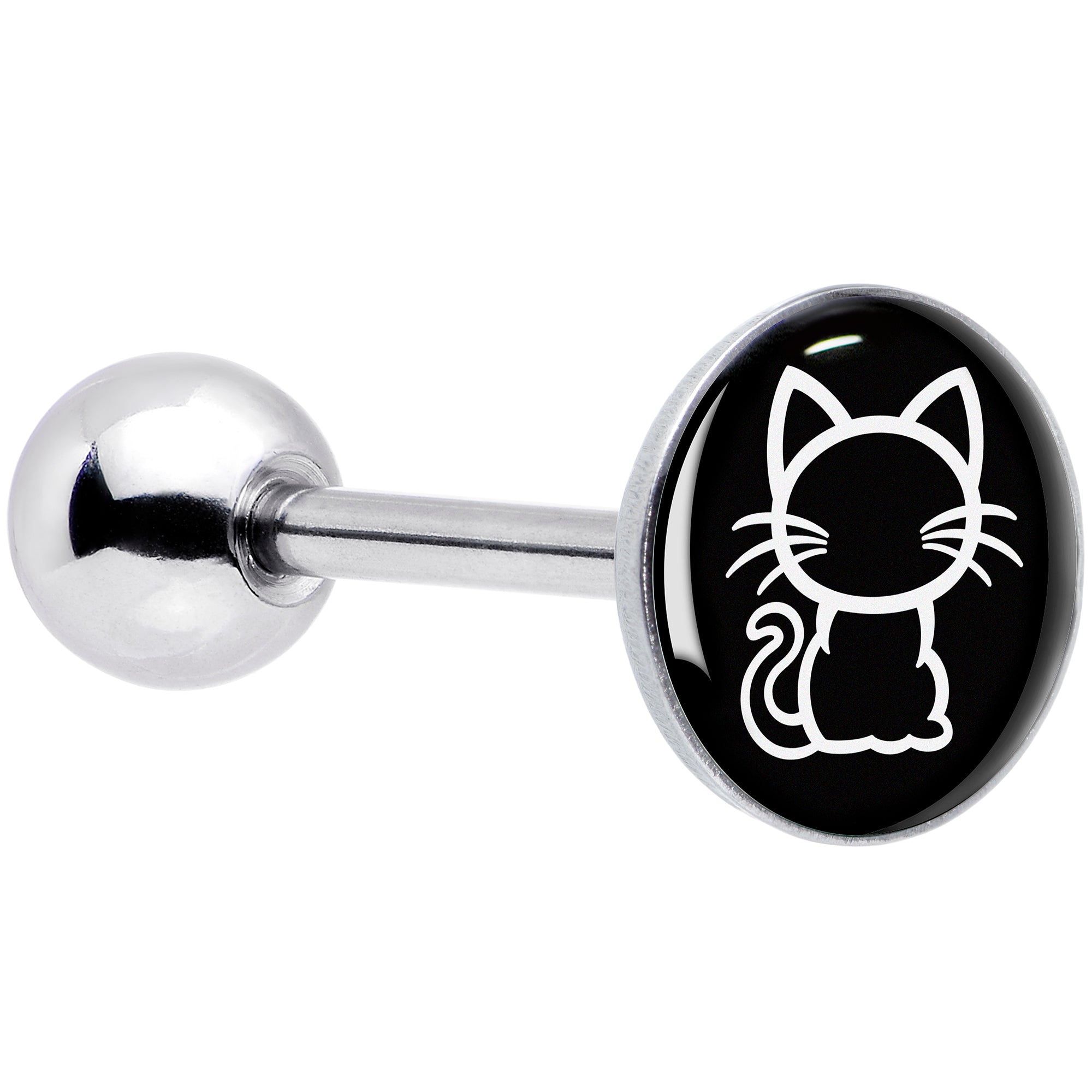 Black and White Kitty Cat Barbell Tongue Ring by Onyx O