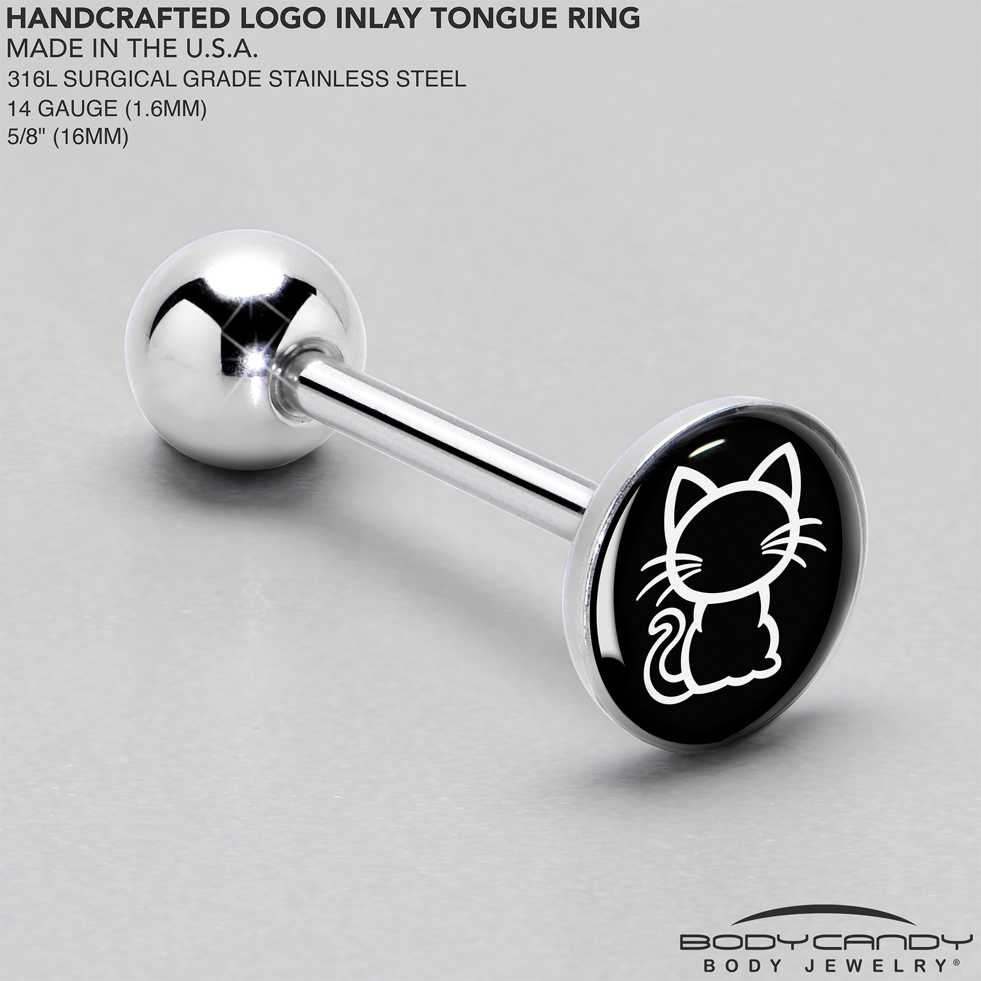 Black and White Kitty Cat Barbell Tongue Ring by Onyx O