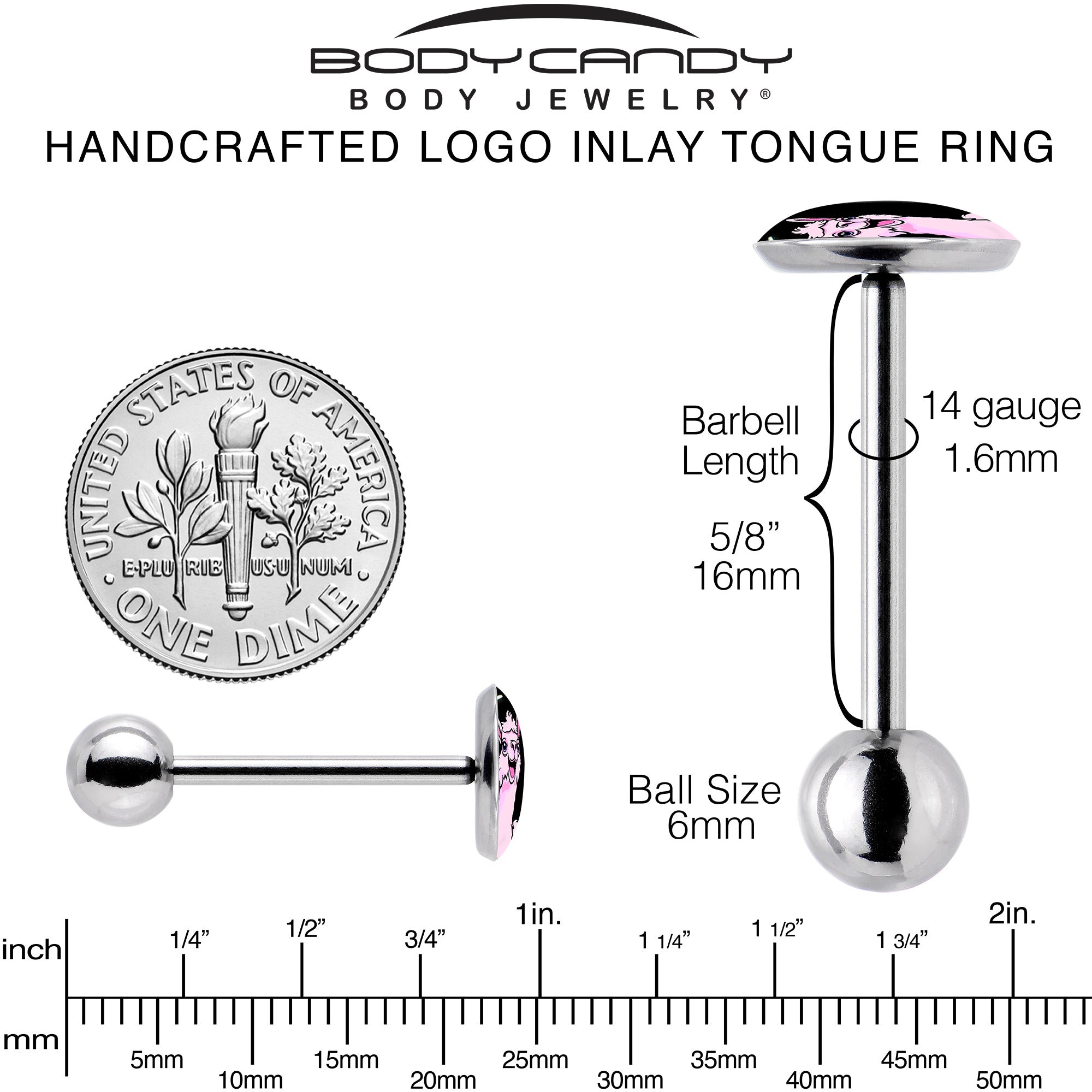 Pink Happy Llama Barbell Tongue Ring by Onyx O