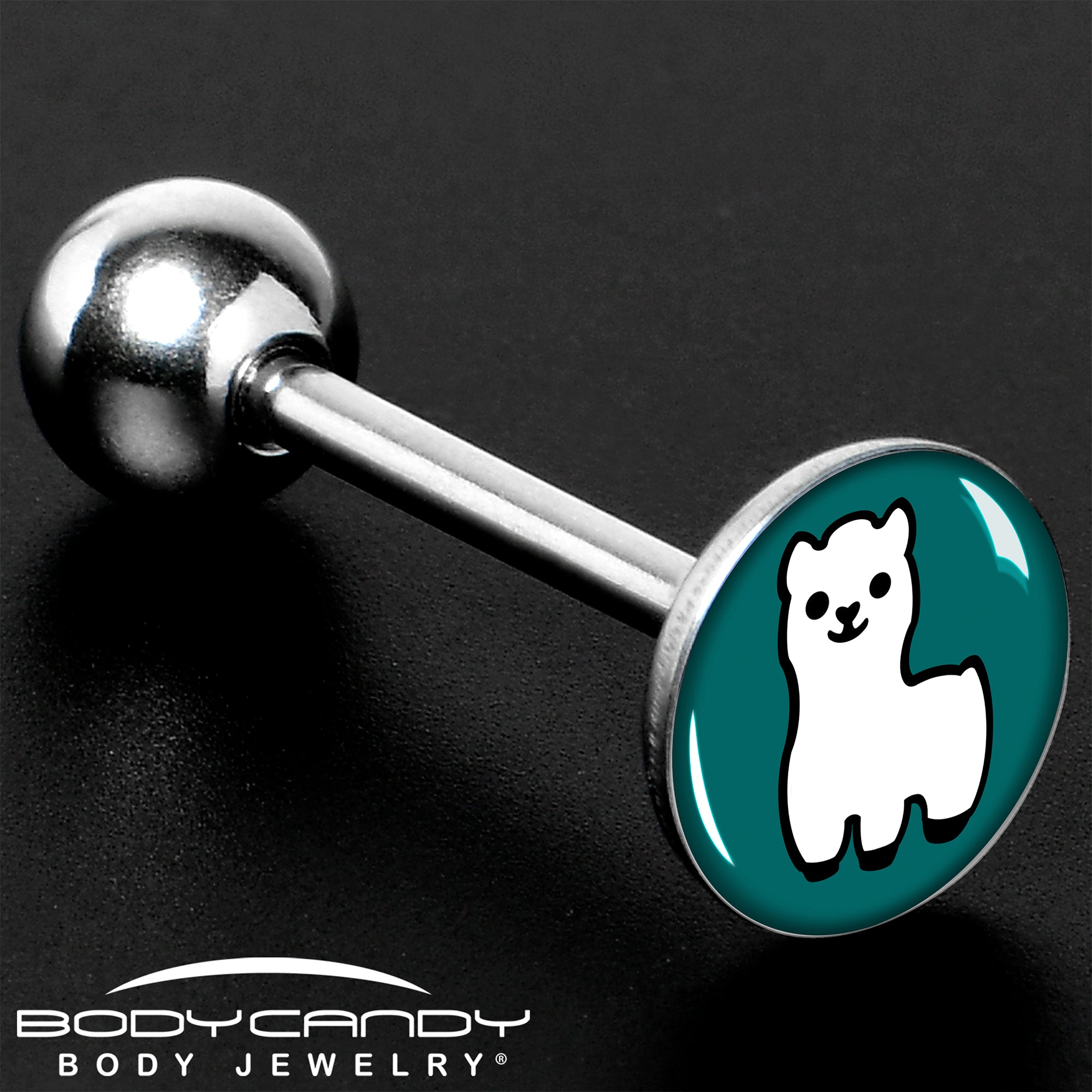 White Llama Barbell Tongue Ring by Onyx O