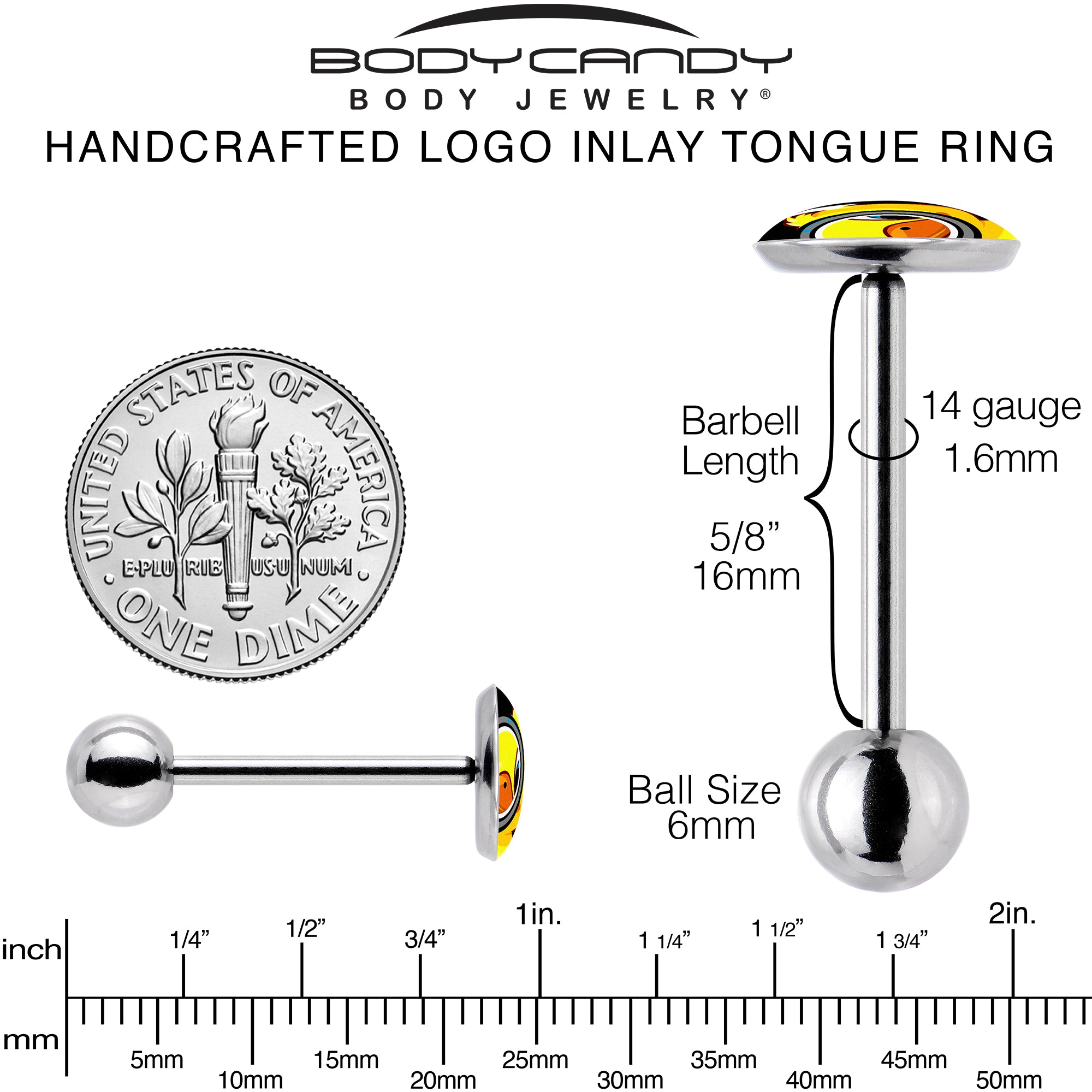 Magnified Yellow Duck Barbell Tongue Ring by Onyx O