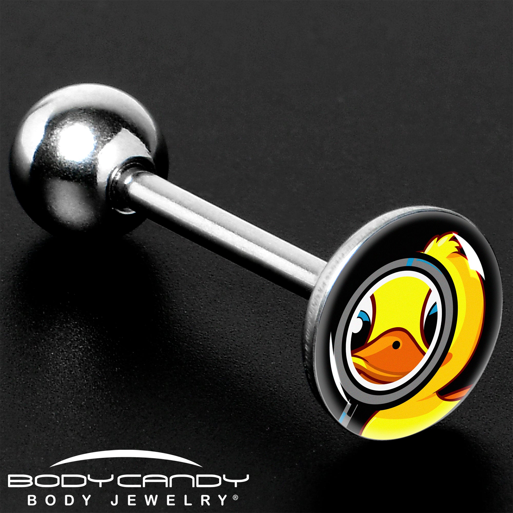 Magnified Yellow Duck Barbell Tongue Ring