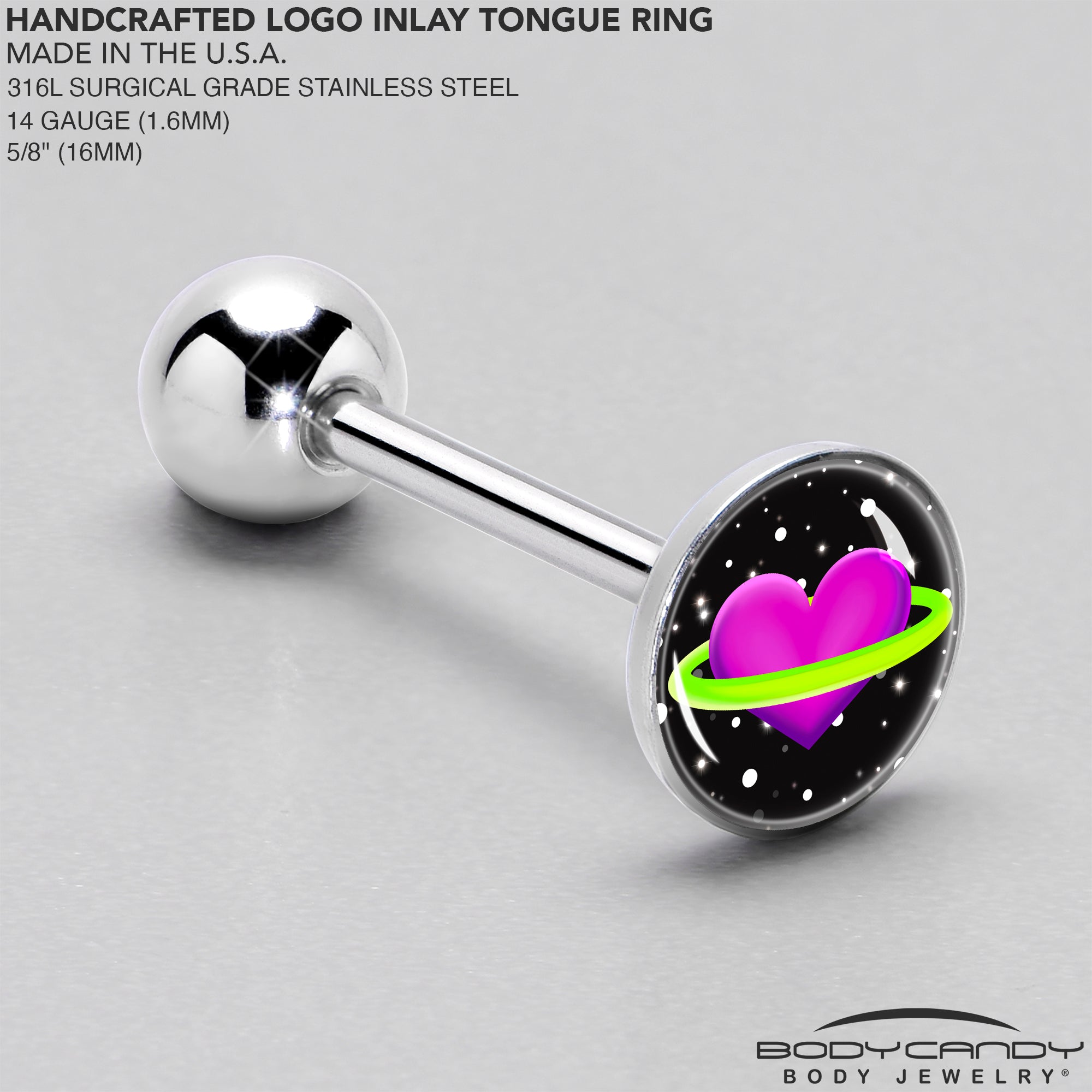 Heart Planet Barbell Tongue Ring by Onyx O