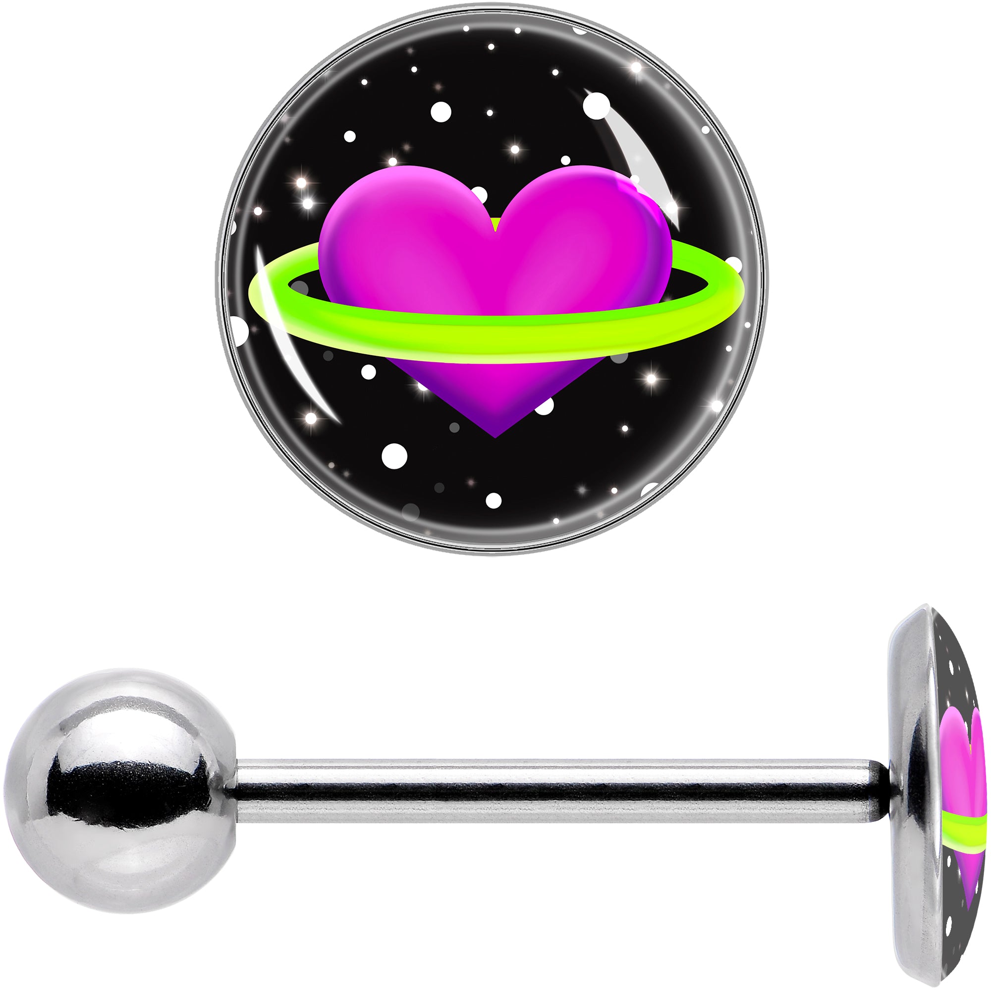 Heart Planet Barbell Tongue Ring by Onyx O