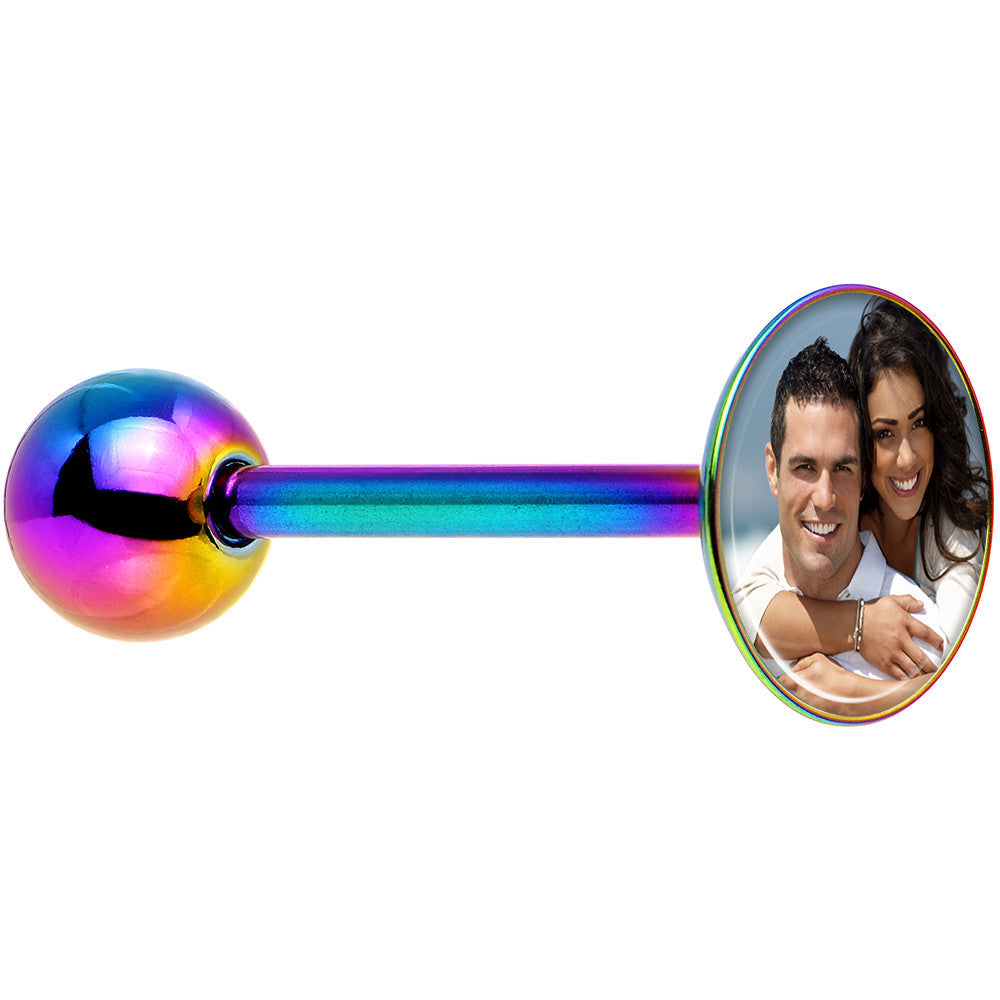 Custom Photo Rainbow Anodized Barbell Tongue Ring