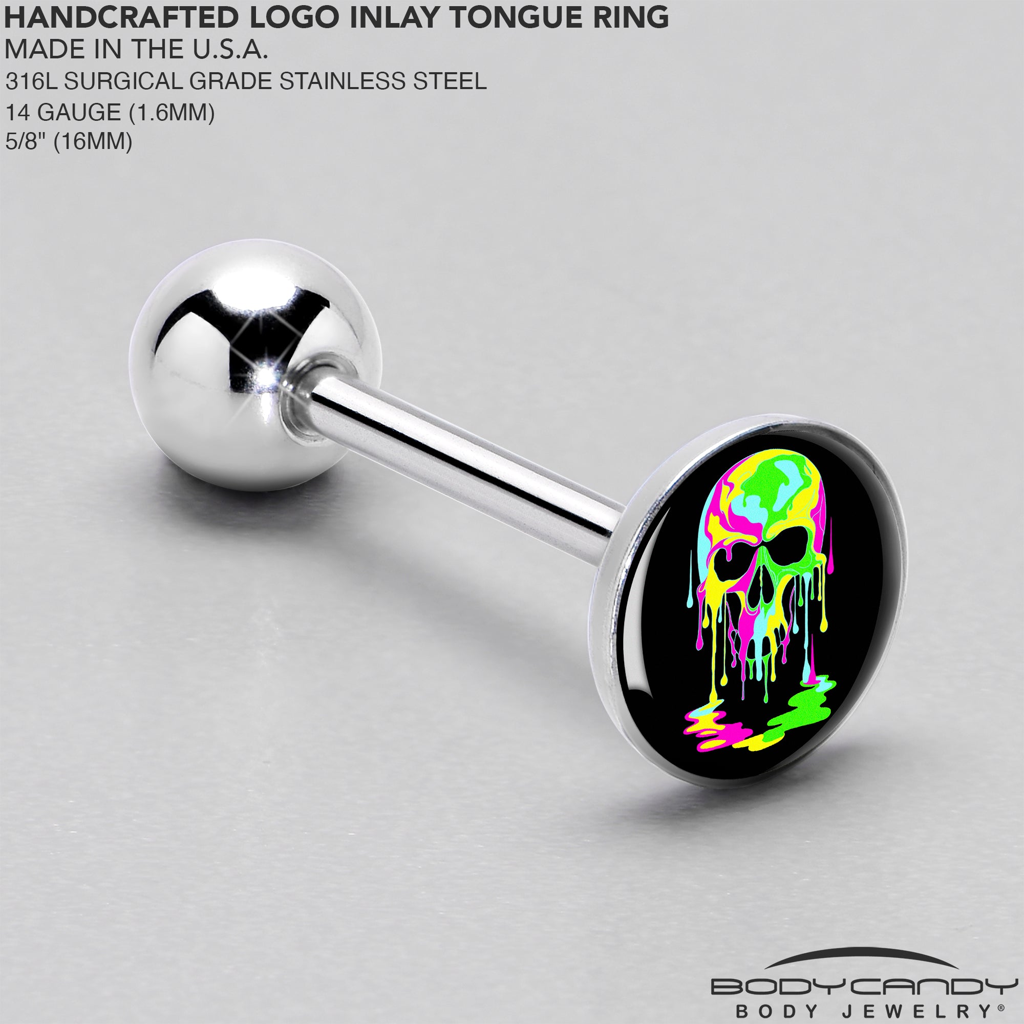 Ultra Bright Melting Skull Barbell Tongue Ring by Onyx O